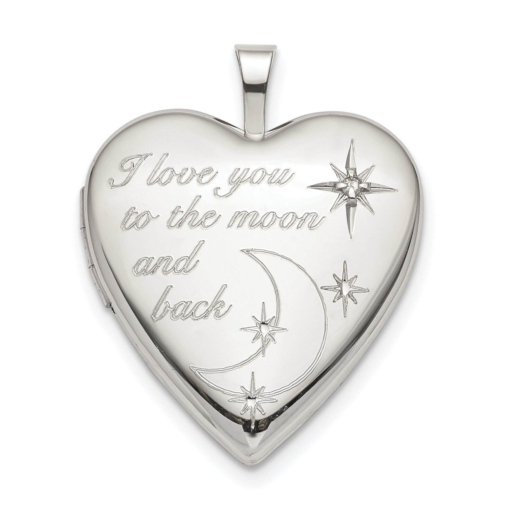 925 Sterling Silver Diamond Heart Locket Necklace - 20x19mm (0.015cttw, I1-I3 Clarity, I-J Color) - Romantic Moon & Back Jewelry Gift for Her - Perfect for Anniversaries, Valentine's Day & Special Occasions