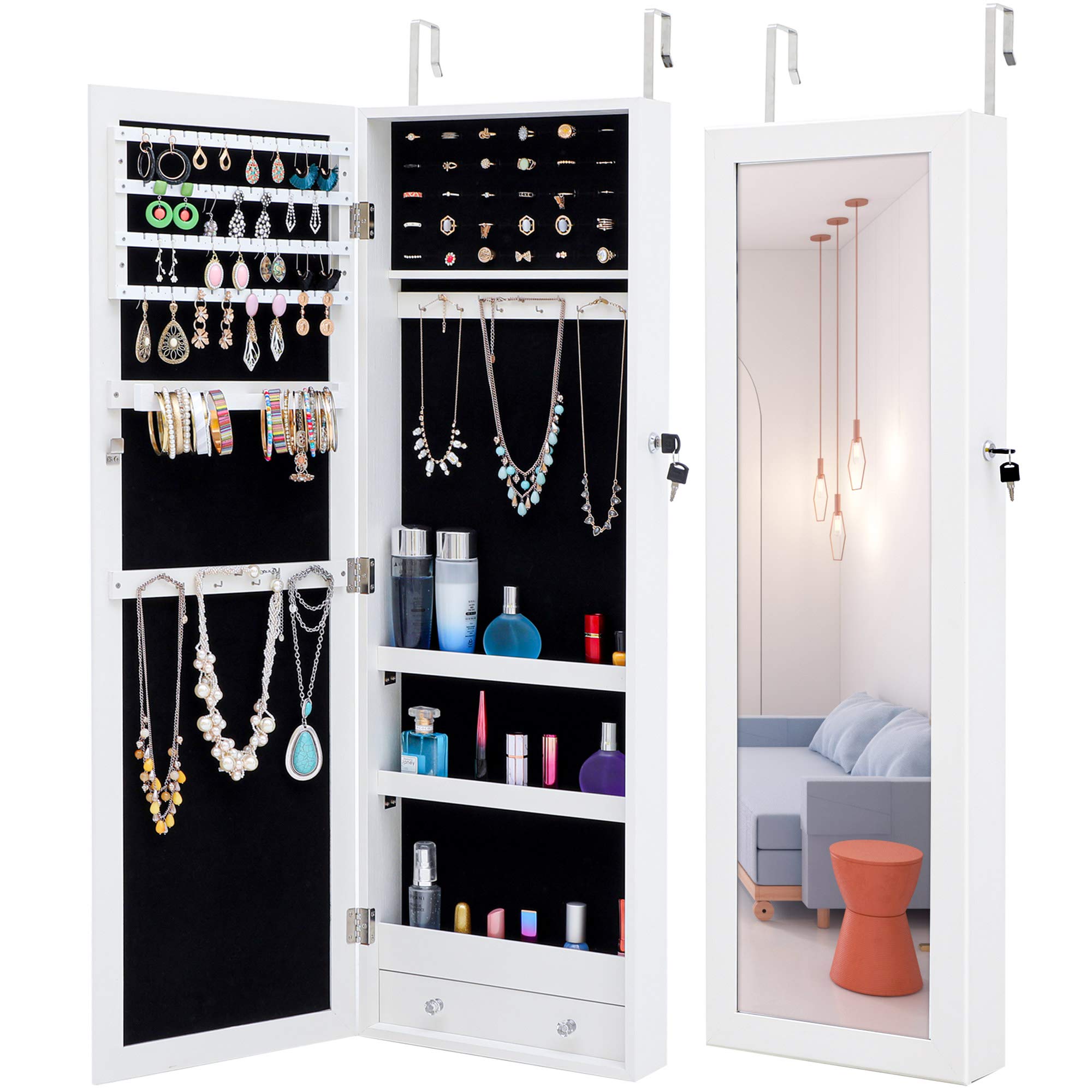 Fashion Jewelry Storage Mirror Cabinet - Door & Wall Mount for Bedroom