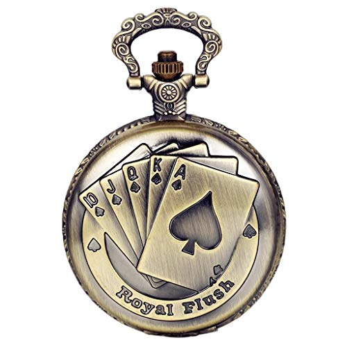 Vintage Royal Straight Flash Poker Embossed Cover Military 24-Hour Pocket Watch - Perfect for Poker Games, Collectors & Steampunk Fashion Enthusiasts