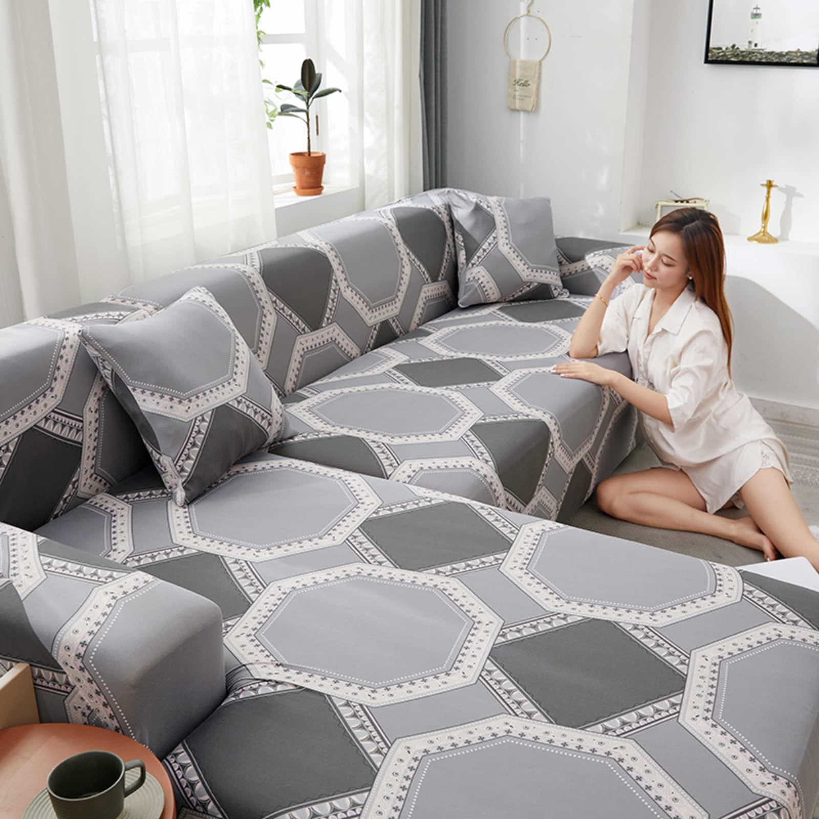 Fashionable Printed Sofa Slipcover Protector with Anti-Slip Ties - Multi-Size Couch Cover for Pets, Kids & Home Decor (Fits 4-Seater XL Sofas 90-120