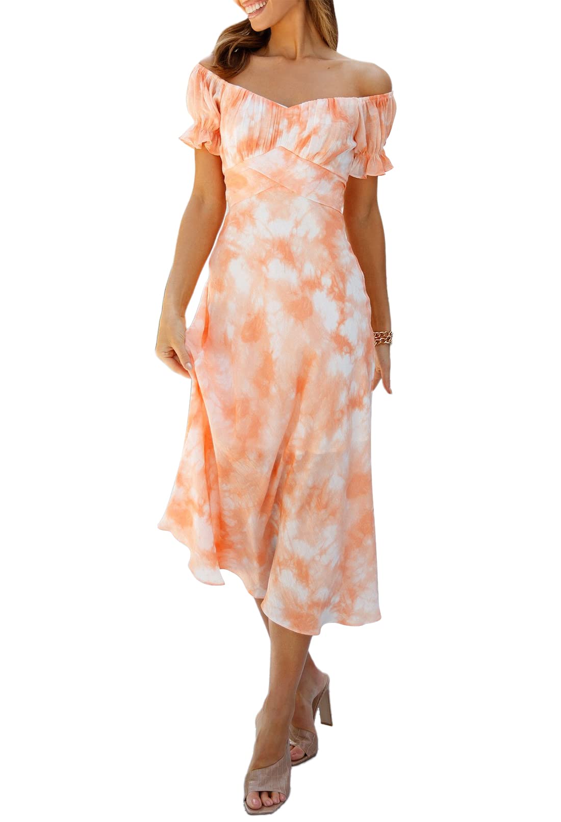 Linsery Women's Off Shoulder Long Dress for Cocktail Party, Wedding & Formal Events | Flowy Midi Dress for Evening Gala, Prom & Special Occasions