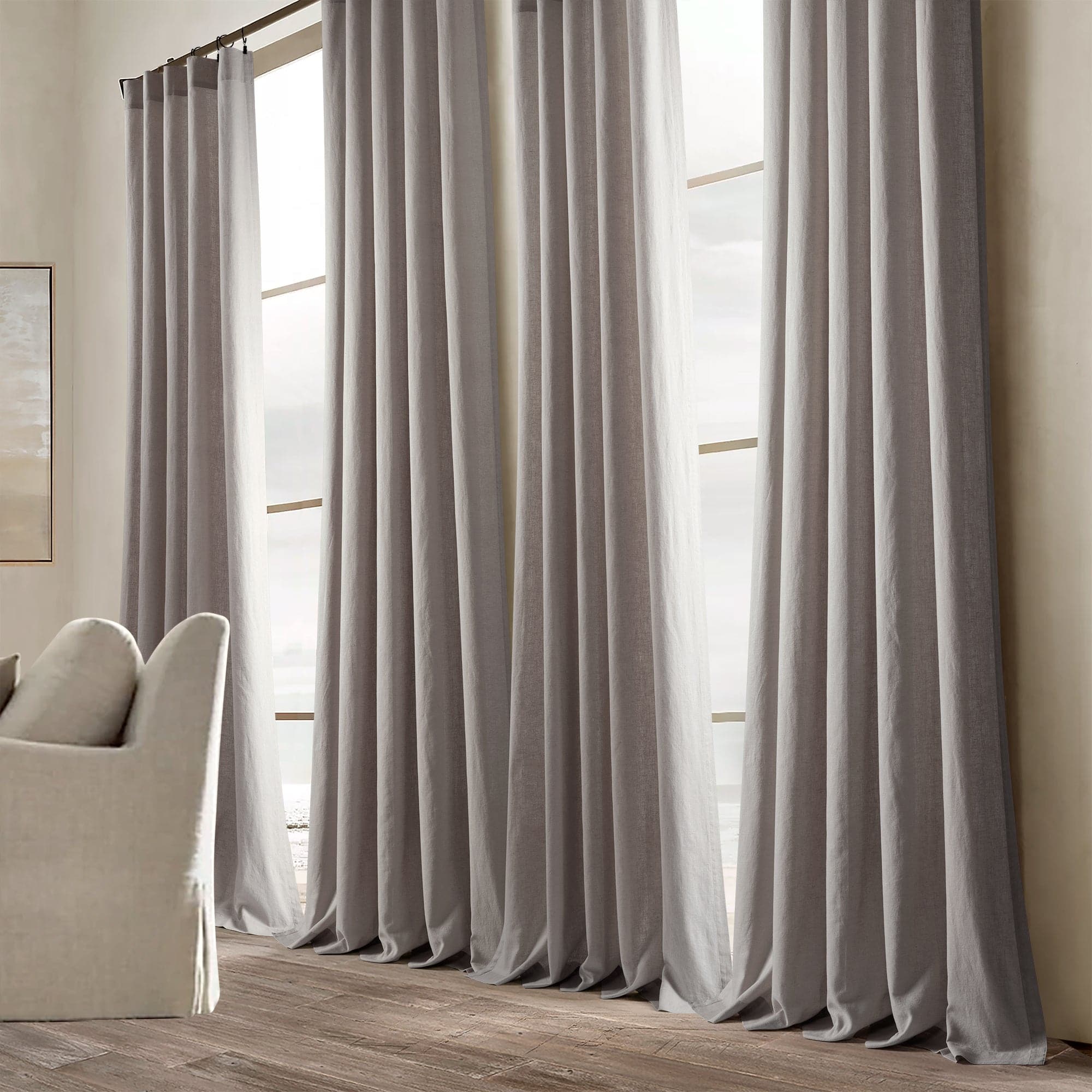 Premium Belgian Flax Prewashed Linen Cotton Blend Curtain Panel - Blackout Window Drapes for Living Room & Bedroom