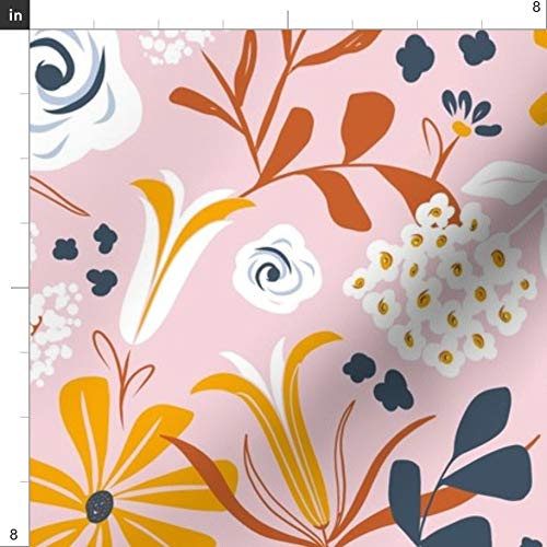 Boho Floral Blush Pink Flowers Printed Velvet Fabric by The Yard - Spring Summer Upholstery & Home Decor Fabric for DIY Projects, Curtains, Pillows, and Apparel