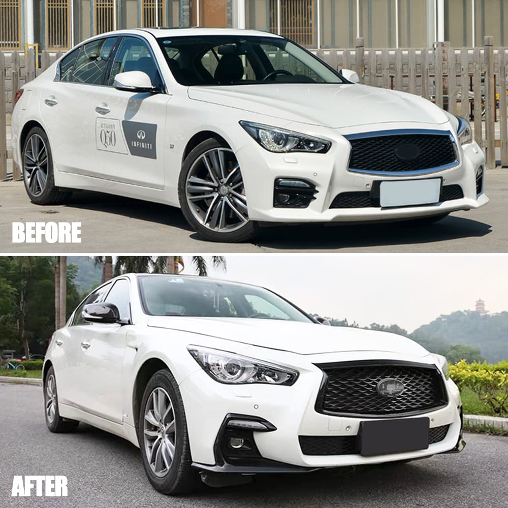 Glossy Black Front Grille Compatible with Infiniti Q50 Q50S 2018-2022 - JDM Style Upper Bumper Hood Grill Replacement | Upgrade Your Car's Appearance for Street Racing & Show Car Events