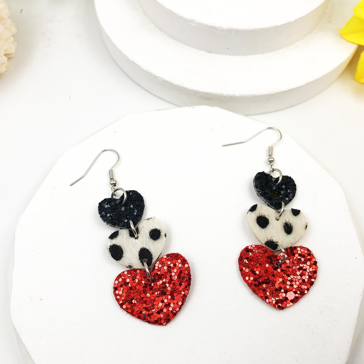 Valentine's Day Heart Dangle Earrings for Women - Triple LOVE Drop Earrings, Red Heart Jewelry Gift for Her | Perfect for Valentine's Gifts, Date Nights & Romantic Occasions