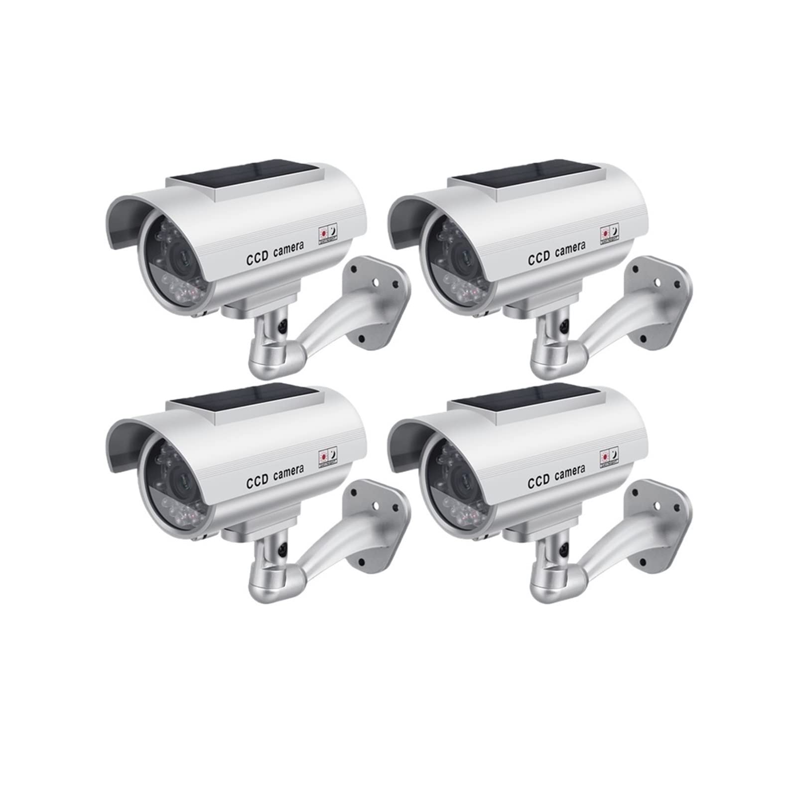 MZZYG Solar Security Camera - 4 Pack Fake Dummy Outdoor Surveillance Cameras with LED Lights, Waterproof & Weatherproof for Home, Office, Garage - Solar Panel Powered for 24/7 Protection (Silver) | Ideal for Deterring Burglars & Enhancing Property Security