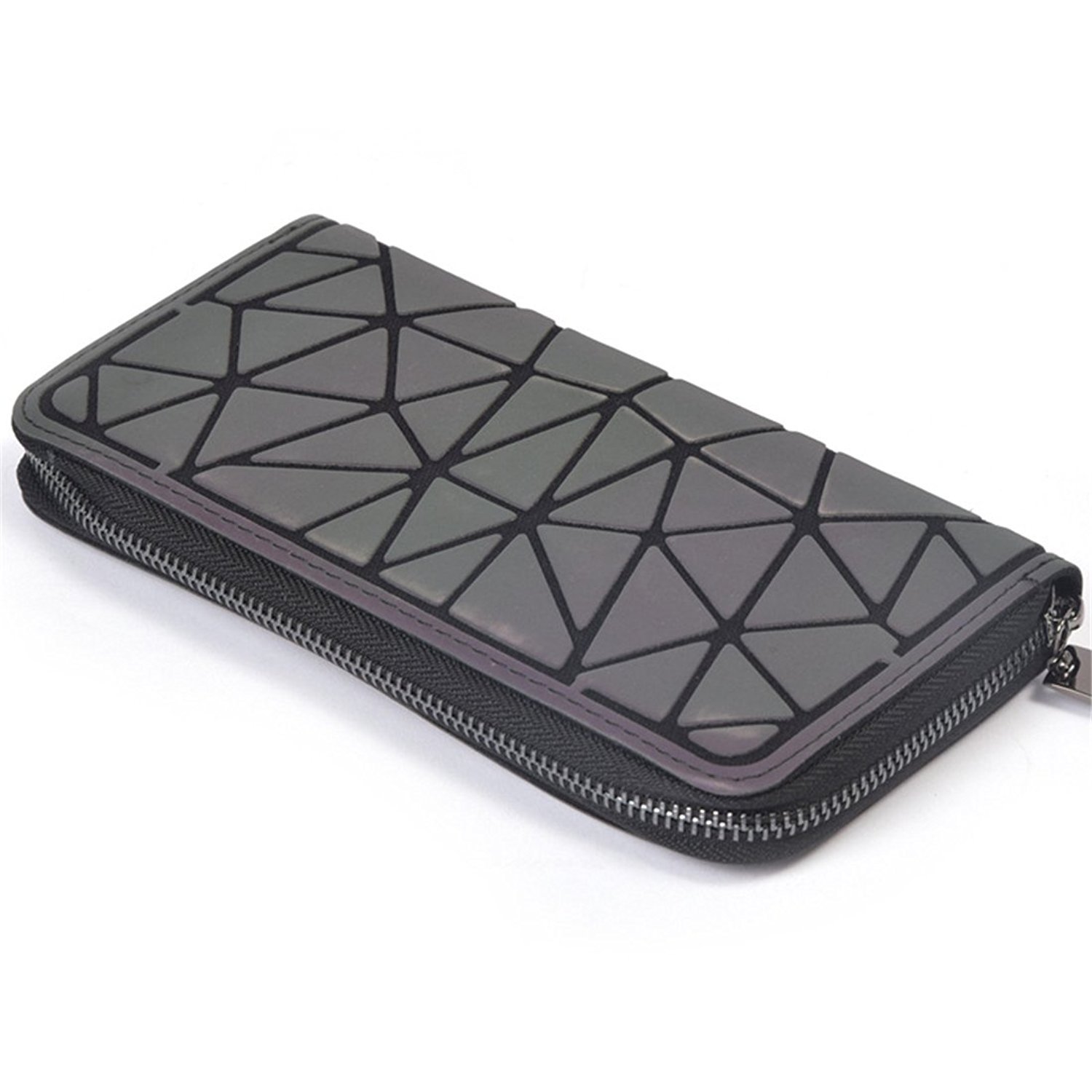 Women's Geometric Lattice Luminous Long Purse - Holographic Reflective Clutch Wallet with Zipper & Coin Pocket (Glow in Dark) - Perfect for Night Out, Parties, Concerts & Evening Events