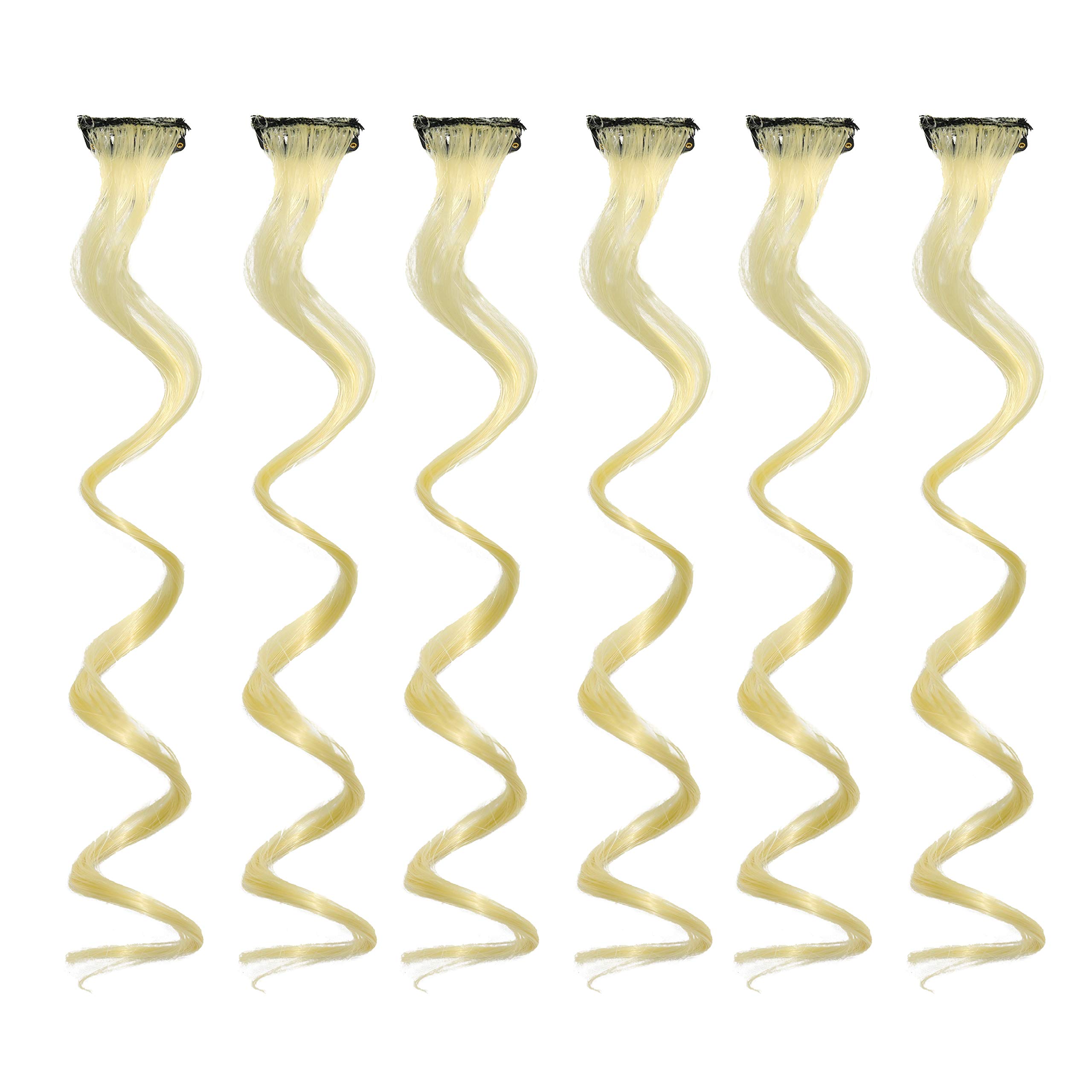Rapidsflow® 6-Piece Colored Hair Streak Extensions for Women & Girls - 100% Real Human Hair for Highlighting & Styling - Blonde - Perfect for Parties, Cosplay & Everyday Fashion