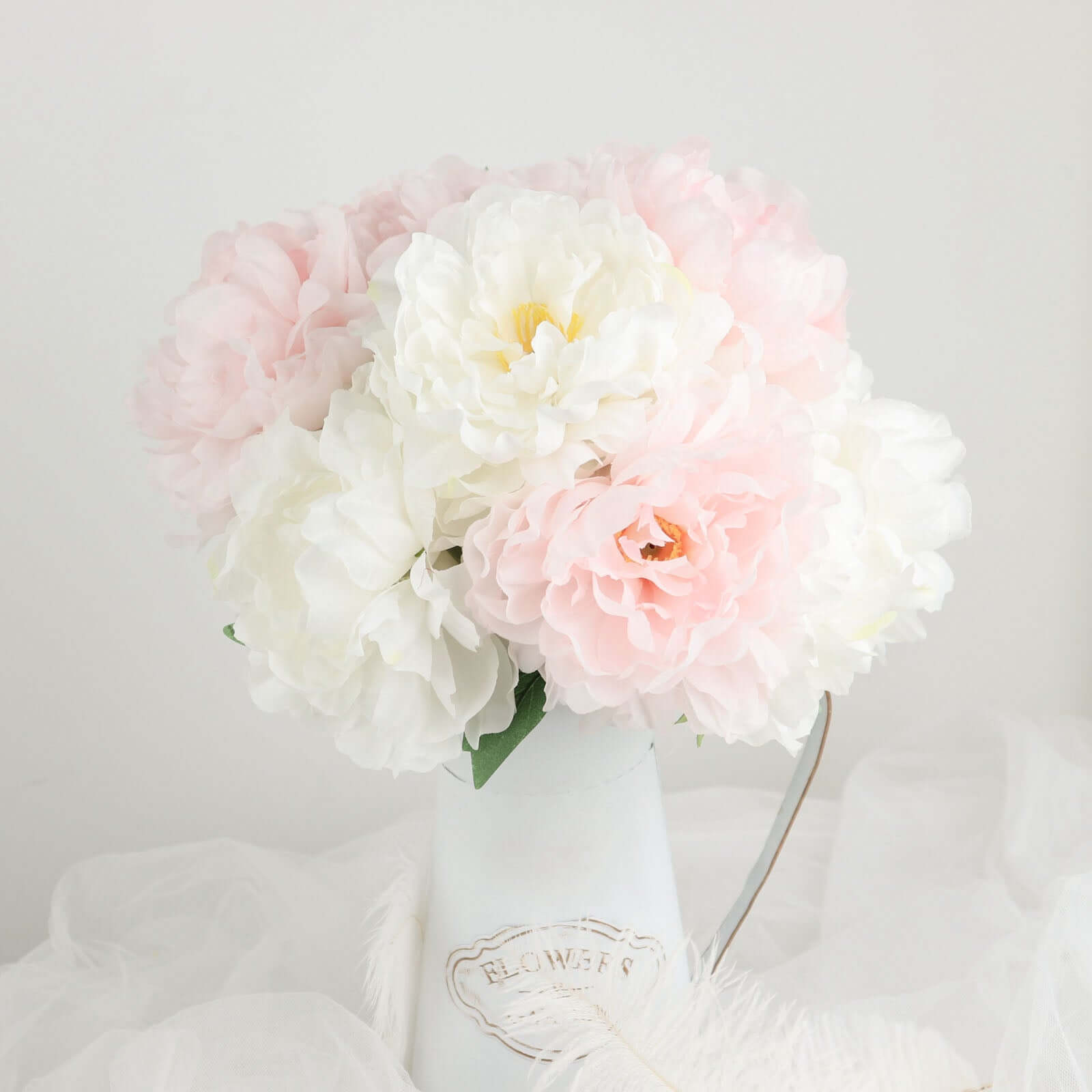 2 Bushes 17 White Artificial Silk Peony Flower Bouquets - Real Touch Peonies Spray for Wedding Centerpieces, Home Decor, and Event Arrangements