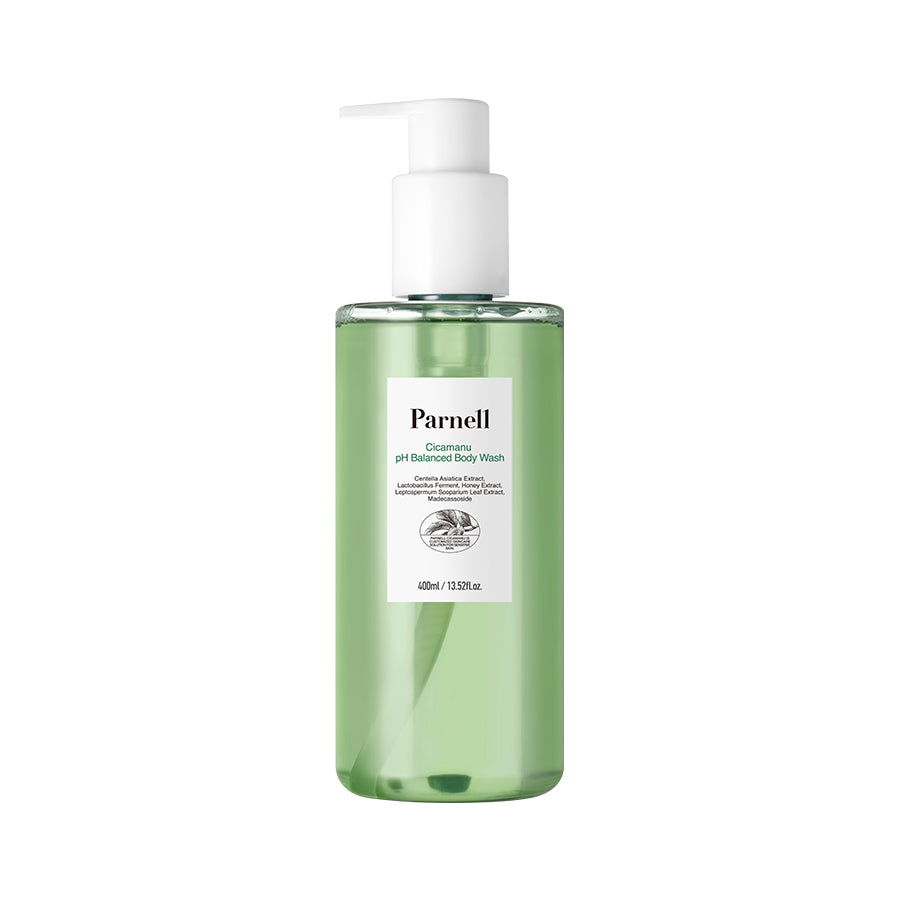 PARNELL Cicamanu pH Balanced Body Wash for Sensitive Skin - 400ml Gentle Hydrating Shower Gel - Perfect for Daily Use & Post-Workout Refreshment