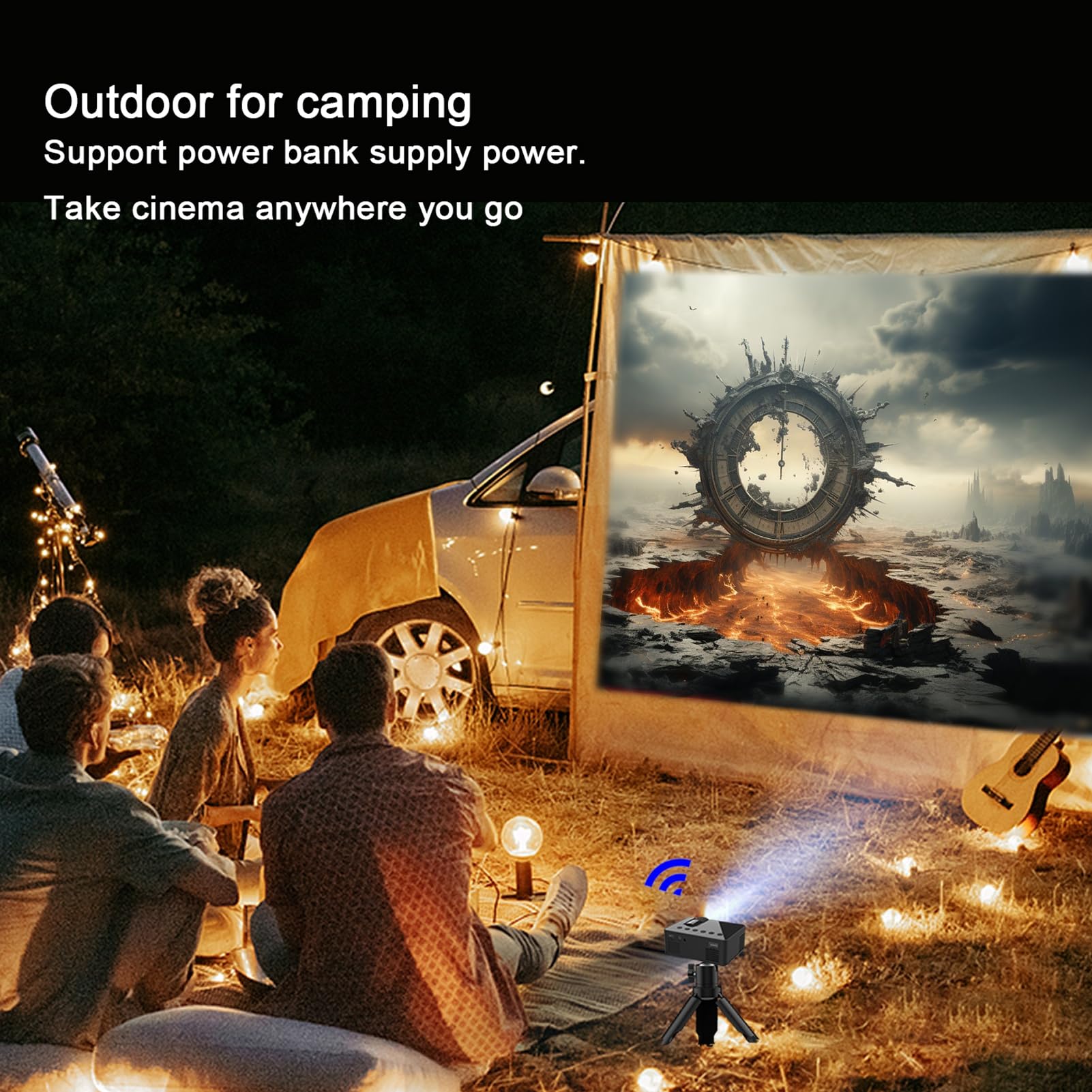 Hislaves Mini Projector - 1080P HD Portable Wireless Projector with Eye Protection for Home Theater, Bedroom, Outdoor Movies | Indoor & Outdoor Use for Camping, Backyard Parties, and Family Entertainment (Black)