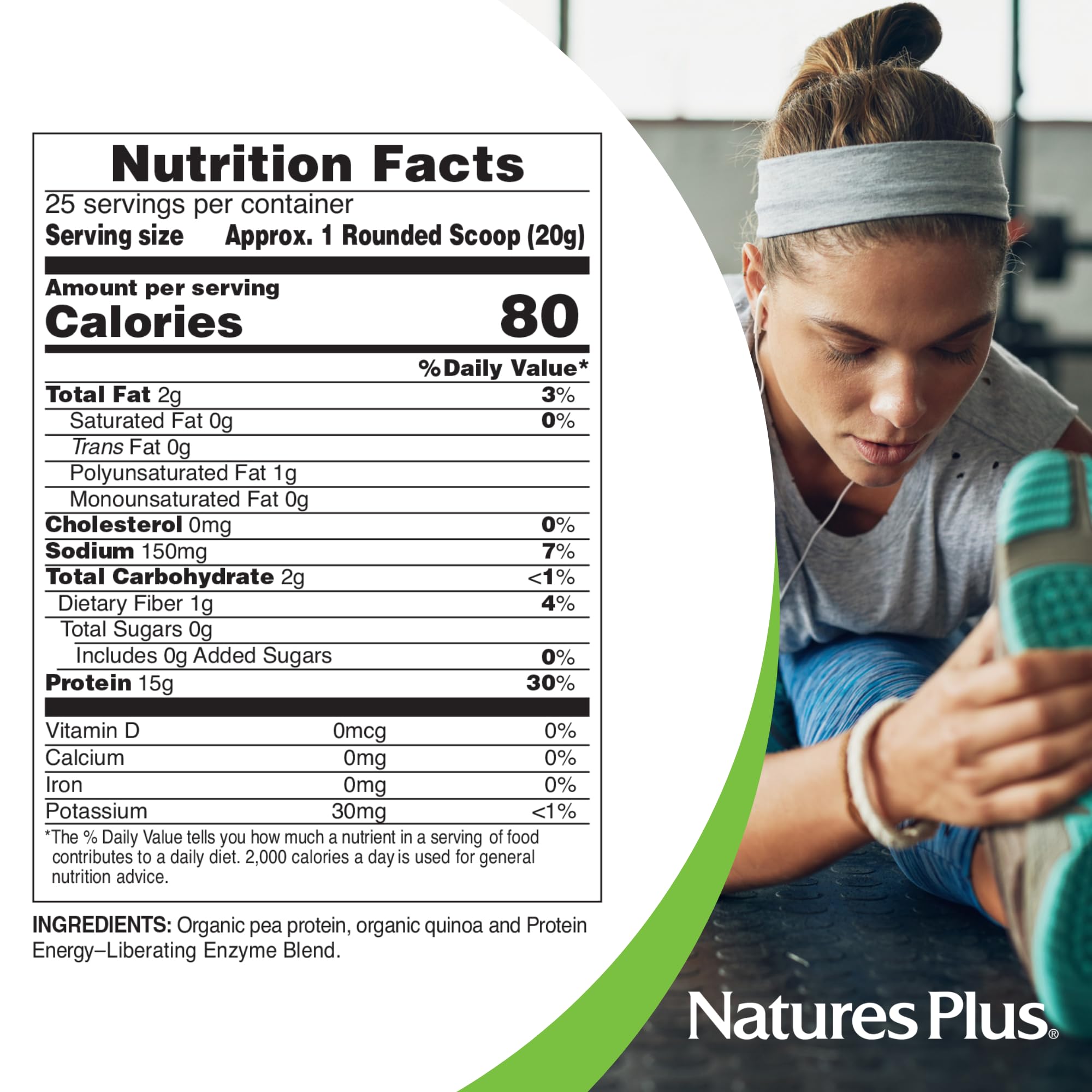 Natures Plus Organic Pea Protein Powder - 1.1 lbs Vegan Plant-Based Protein for Energy, Muscle Growth & Heart Health | Hunger Suppressant, Non-GMO, Gluten-Free | 25 Servings for Smoothies, Shakes & Post-Workout Recovery