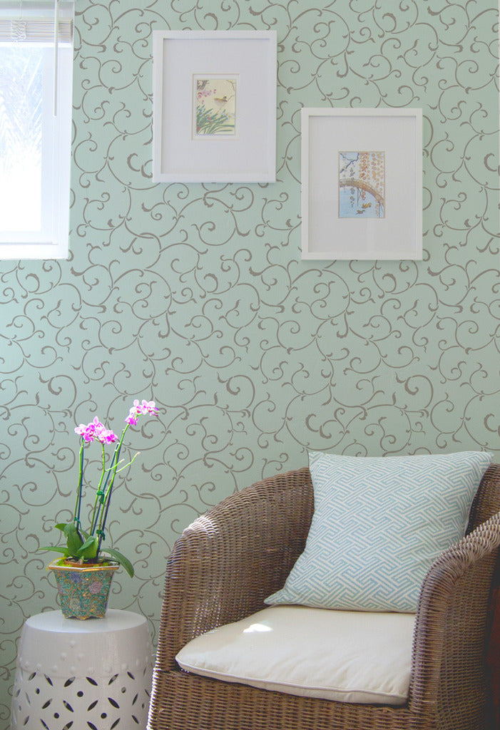 Oriental Vine Allover Wall Stencil - Floral Pattern Painting Template for DIY Home Decor, Wall Art, and Furniture Makeover - Perfect for Living Room, Bedroom, and Nursery Design