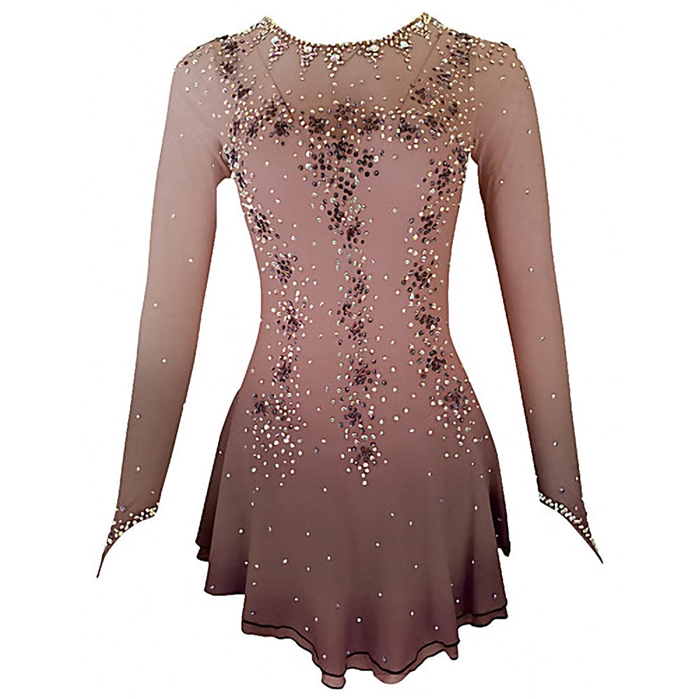 Purple & Yellow Halo Dye Spandex Ice Skating Dress with Handmade Crystals - Long Sleeve Figure Skating Costume for Competitions & Performances