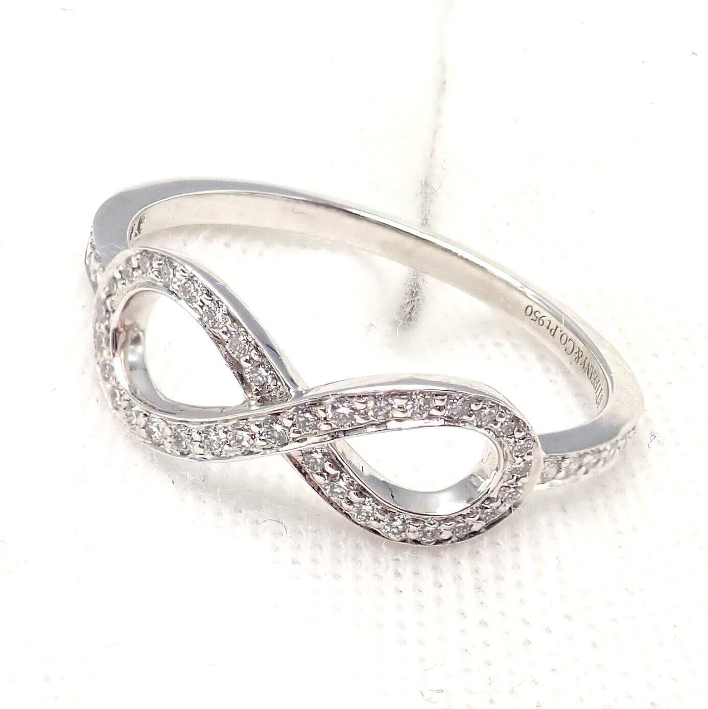 Tiffany & Co Platinum 0.12 Carat Diamond Infinity Stacking Ring - Size 6.5 - Elegant Wedding Band, Anniversary Gift for Her, Perfect for Stacking with Other Rings