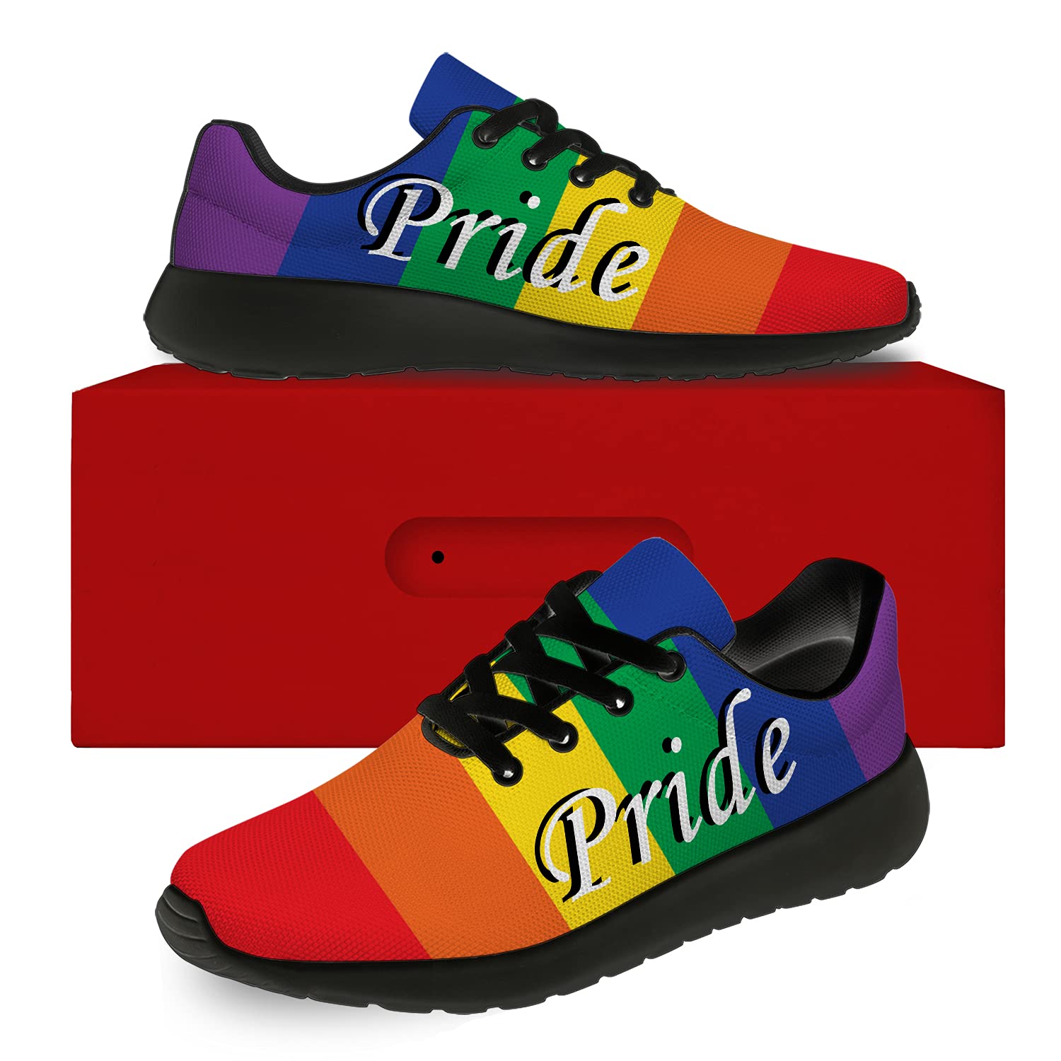Men's & Women's Pride Running Shoes - LGBT Rainbow Sneakers for Walking, Tennis & Casual Wear - Gay Pride Flag Design - Size 11 Men/13 Women - Black - Perfect for Pride Parades, Workouts & Everyday Fashion