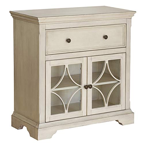 HomeFare Two Door Wood Console Table in Off White - Rustic Farmhouse Entryway Furniture for Hallway, Living Room & Bedroom Decor
