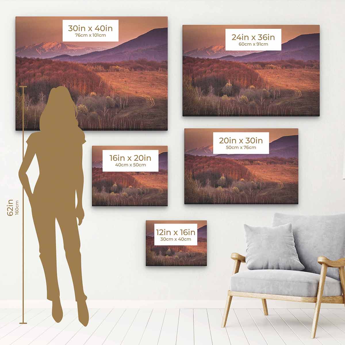 Brown Mountain Landscape Canvas Wall Art - Nature Scenery Print for Living Room, Bedroom & Office Decor