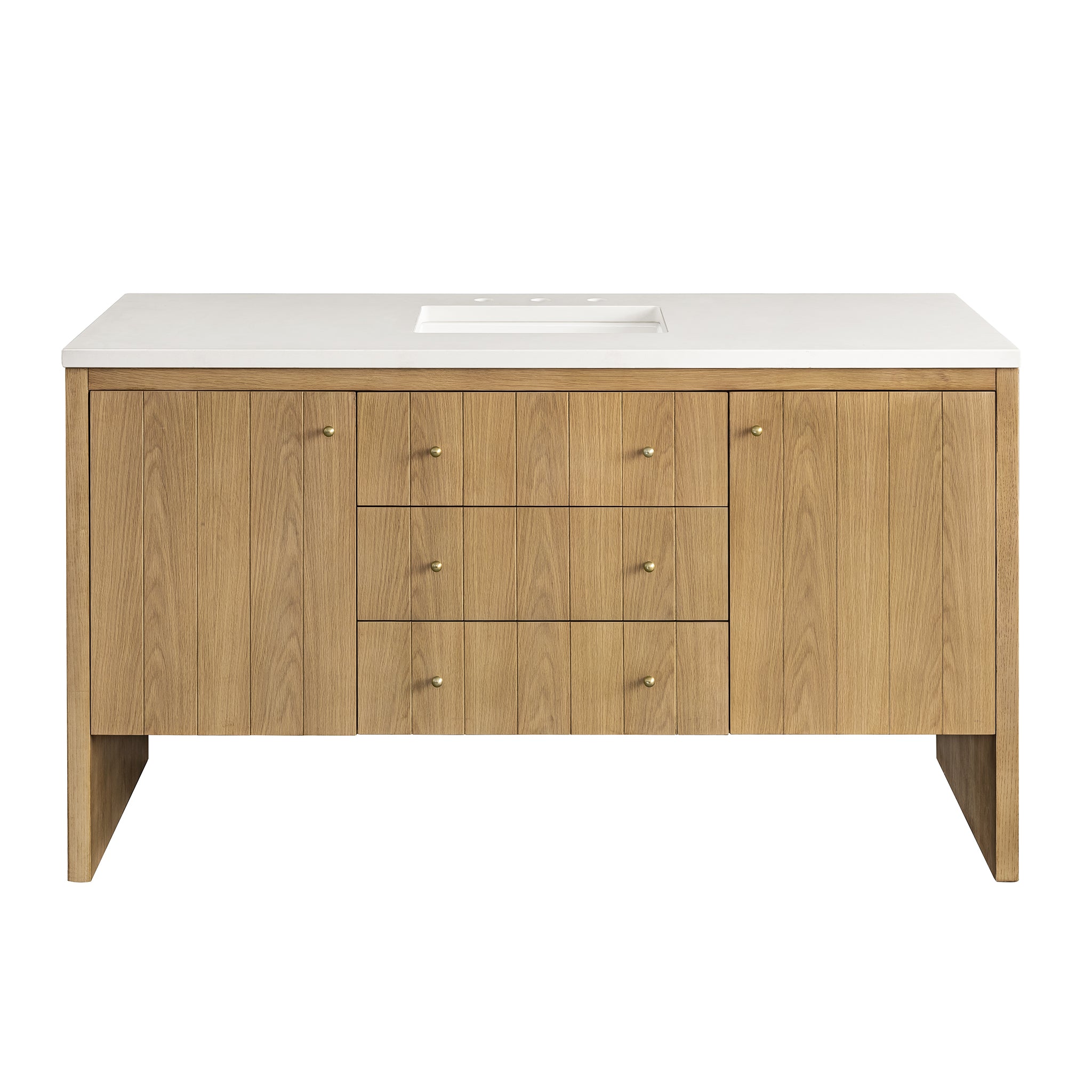 Hudson 60 Inch Single Bathroom Vanity with White Zeus Top and Light Natural Oak Finish - Perfect for Modern Home Bathroom Renovation and Small Space Design