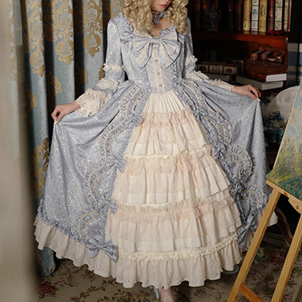 INESVER Women's Lolita Dress - Flared Ruffled Hem Victorian Gothic Court Princess Costume for Halloween, Cosplay, Renaissance Faire & Medieval Themed Parties | Elegant Tea Party & Formal Occasion Wear