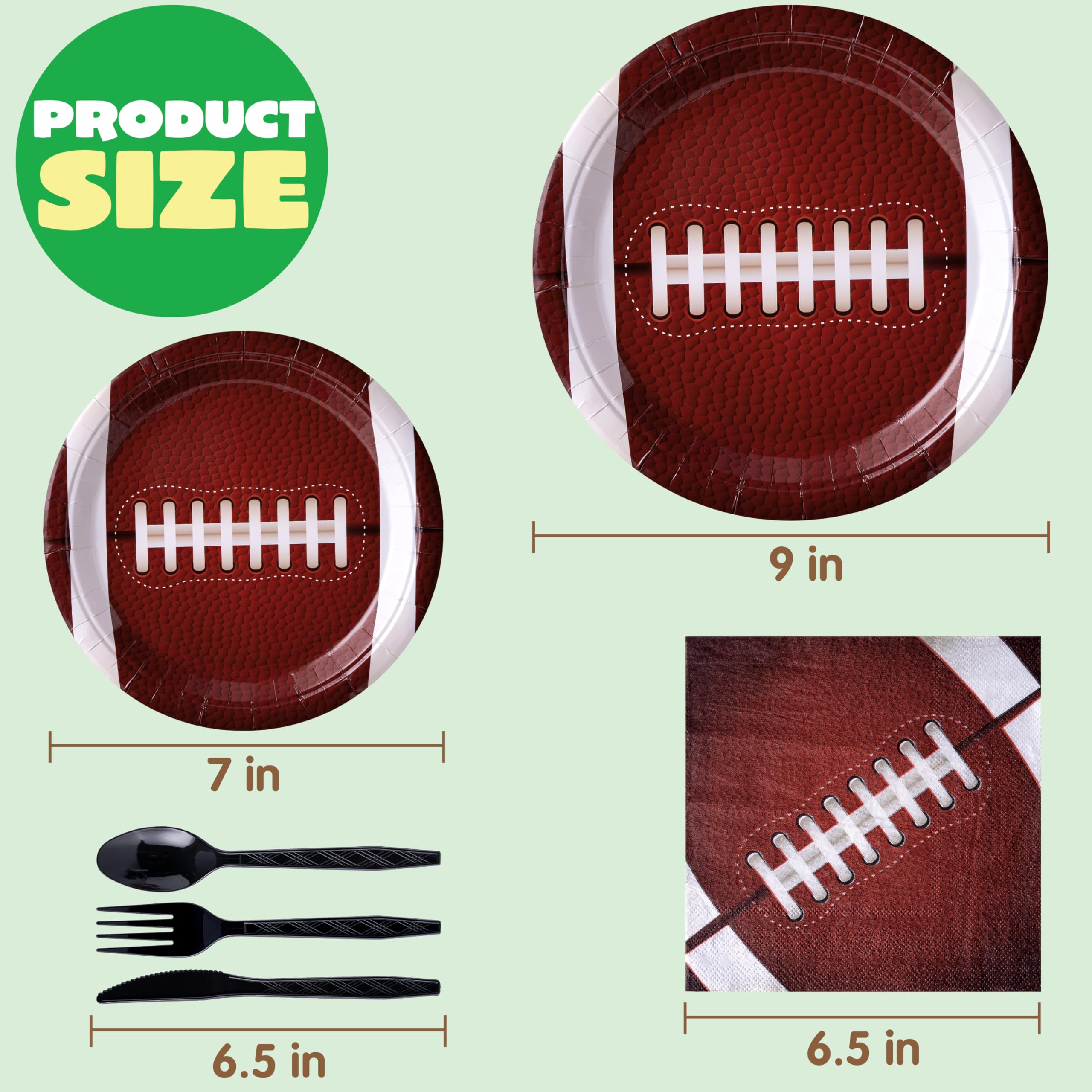 JOYIN 168-Piece Football Party Supplies Set - 24pcs 9'' Plates, 24pcs 7'' Plates, 48 Napkins, 24 Forks, 24 Spoons, 24 Knives - Perfect for Football Gameday, Birthday Parties & Tailgate Decorations
