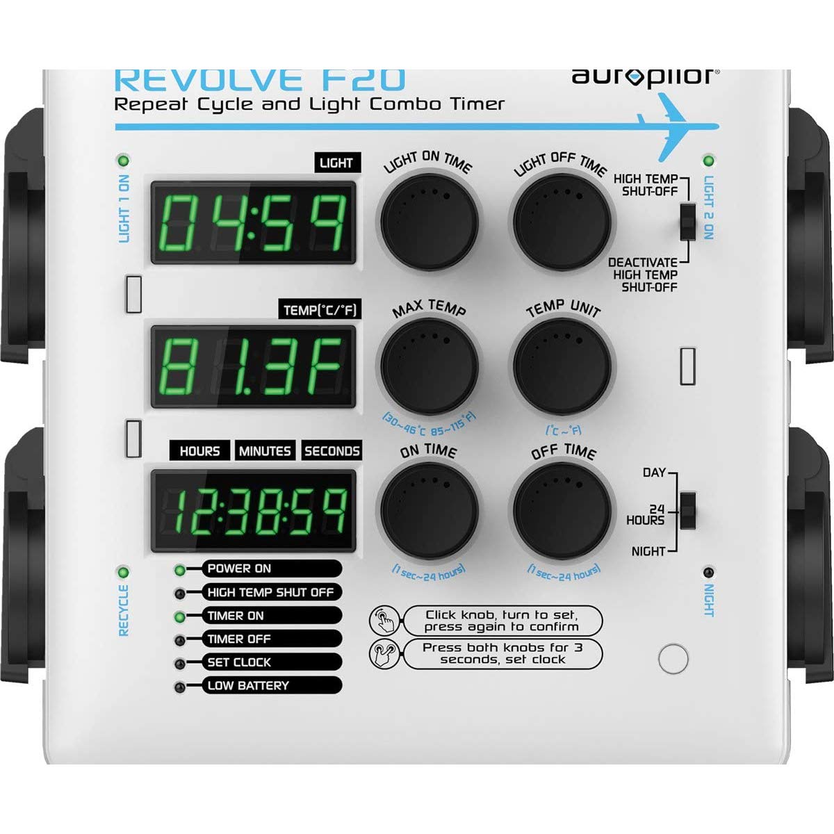 Autopilot APE2200 Revolve F20 Repeat Cycle Timer with Light Combo - White | Perfect for Indoor Hydroponics & Greenhouse Automation