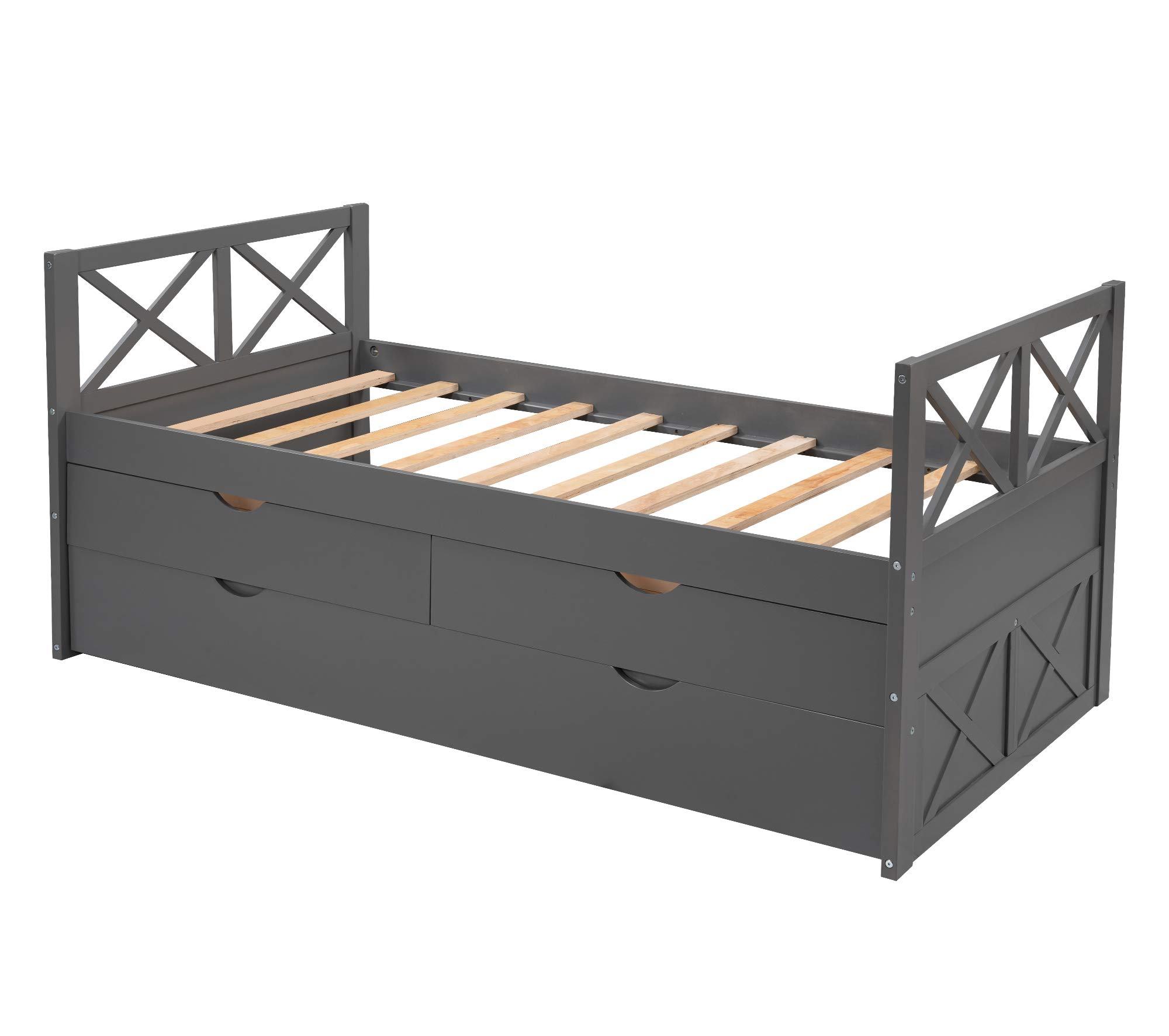 Harper & Bright Designs Twin Captain's Bed with Storage, Trundle & Drawers - Space-Saving Daybed for Kids, Teens & Adults in Gray | Perfect for Small Bedrooms, Guest Rooms & Dormitories