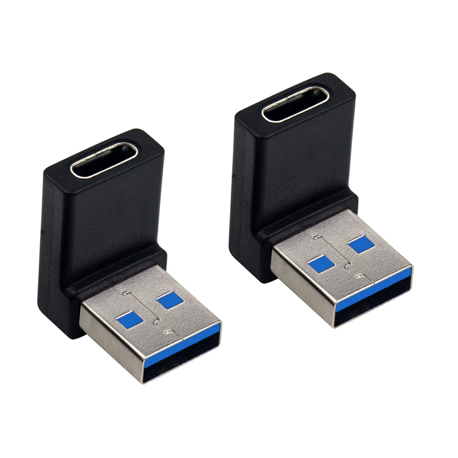 Poyiccot 2-Pack USB C Female to USB 3.0 Male Adapter - 90 Degree USB A to Type C Converter for MacBook, Laptops, Power Banks & Chargers | Fast Data Transfer & Charging | Perfect for Travel, Office & Home Use