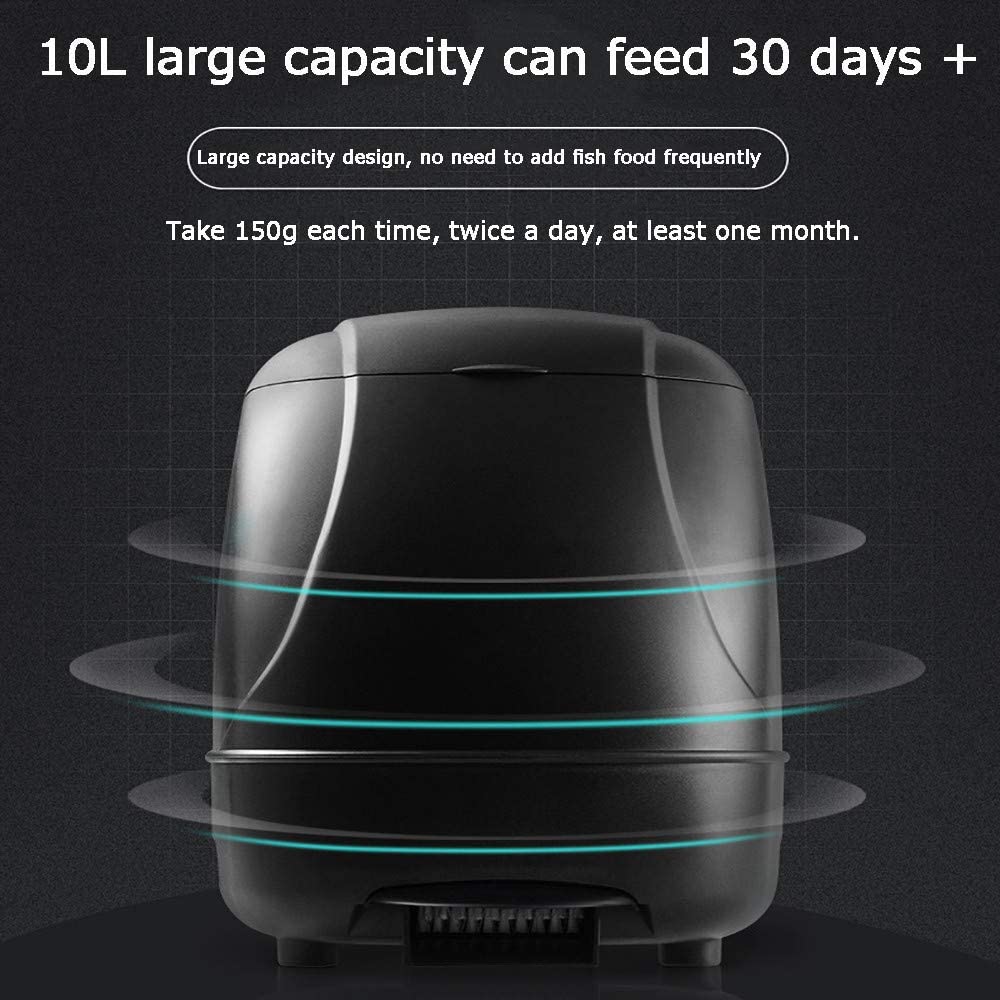 10L Automatic Fish Feeder with Timer - High Capacity Directional Fish Food Dispenser for Outdoor Garden Ponds & Aquariums - Perfect for Vacation Care & Daily Feeding (Black)