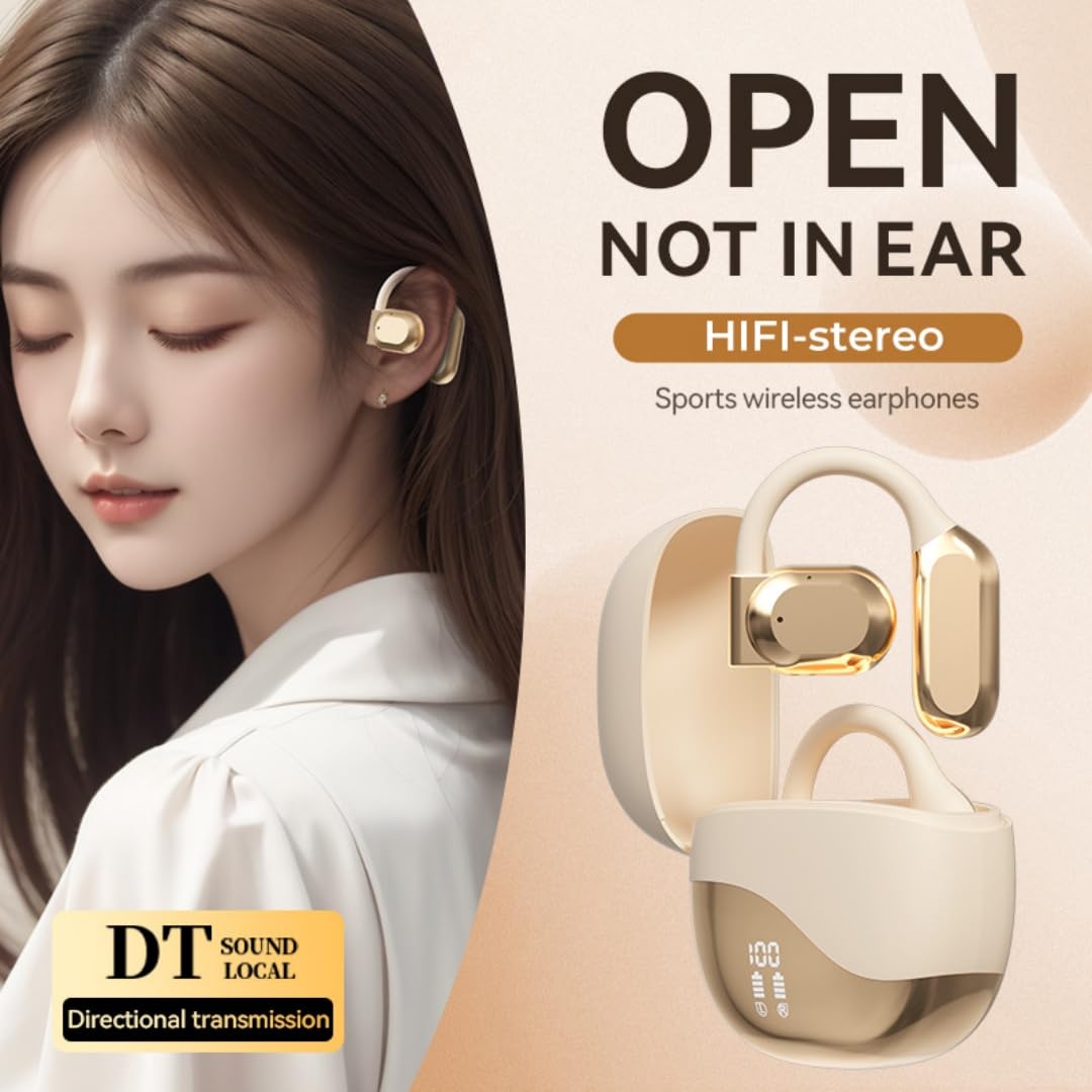 Open Ear Gaming Headphones - Air Conduction HiFi Stereo Sound, IPX5 Waterproof, Noise Cancelling Wireless Bluetooth Earbuds with Built-in Mic & Flexible Earhooks for Android/iOS - 58H Playtime (Yellow) | Perfect for Gaming, Workouts, Running & Outdoor Activities