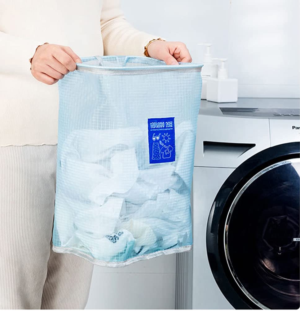 Foldable Wall Mounted Laundry Basket - Breathable Dirty Clothes Hamper with Hooks, Space Saving Storage Organizer for Bathroom, Bedroom & Closet (Blue) - Perfect for Small Spaces, Apartments & Dorm Rooms