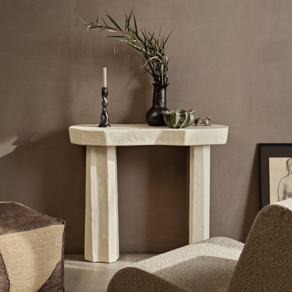 FERM LIVING Staffa Console Table - Ivory White Modern Entryway Table for Hallway, Living Room & Office Decor
