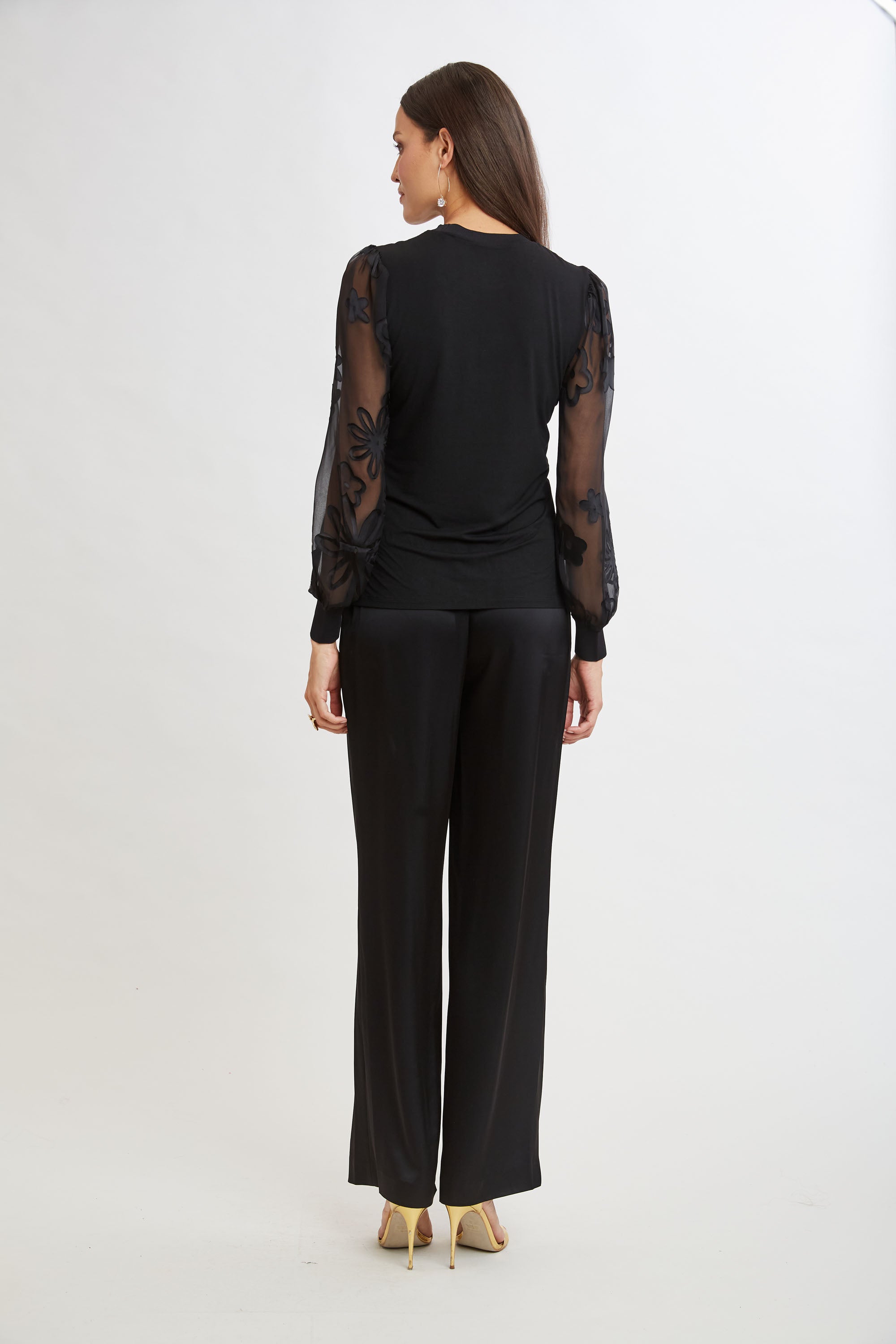 Floral Satin Burnout Combo Knit Top - Elegant Women's Blouse for Casual Wear & Evening Outfits