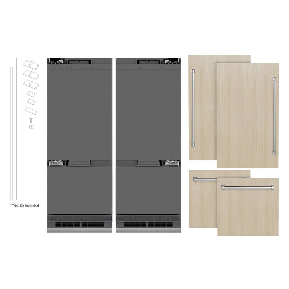 ZLINE 60 Inch 32.2 Cu. Ft. Panel Ready French Door Built-In Bottom Freezer Refrigerator with Water Dispenser & Ice Maker - Graphite Gray Interior (GRBIV 60) | Perfect for Modern Kitchens & Open-Concept Homes