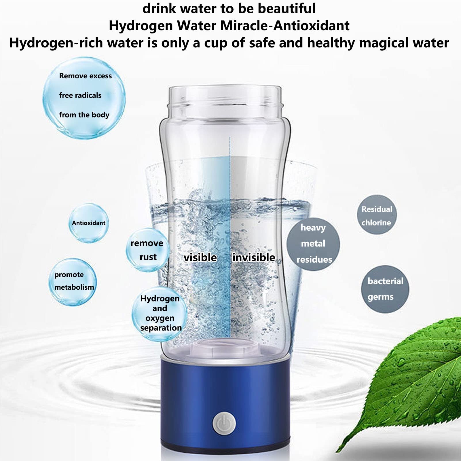 Portable Hydrogen Water Bottle Generator with SPE/PEM Technology - 600-1600PPB High Concentration, USB Rechargeable, 380ml (Purple) | Alkaline Ionized Water for Hydration, Sports Recovery & Anti-Aging