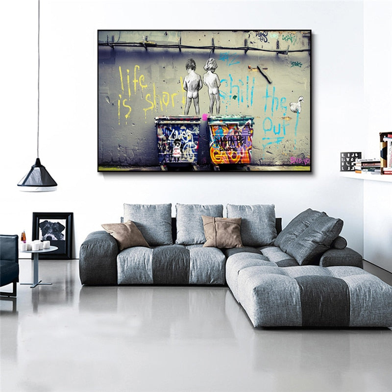 Banksy Life Is Short Canvas Wall Art Print - Minimalist Street Art Poster for Home & Office Decor - Perfect for Living Room, Bedroom & Gifts