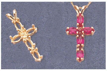 Solid Sterling Silver or 14kt Gold Multi-Stone Marquise Cross Pendant Necklace - Handcrafted in USA | Perfect for Gifts, Religious Occasions & Everyday Elegance