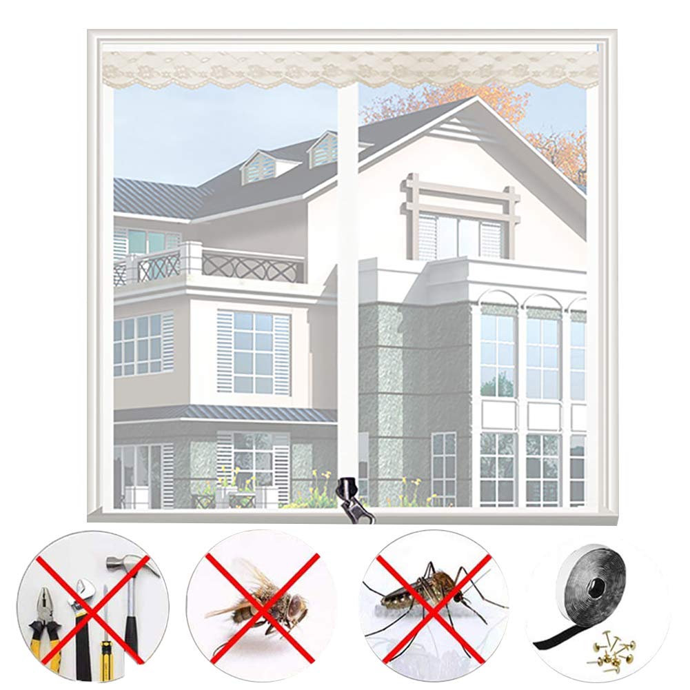 White 150x200cm (59x79inch) Solid Color Zipper Window Screen Mesh Replacement Net - Mosquito Proof Curtain for Multiple Windows | Perfect for Bedroom, Living Room & Patio Door Protection