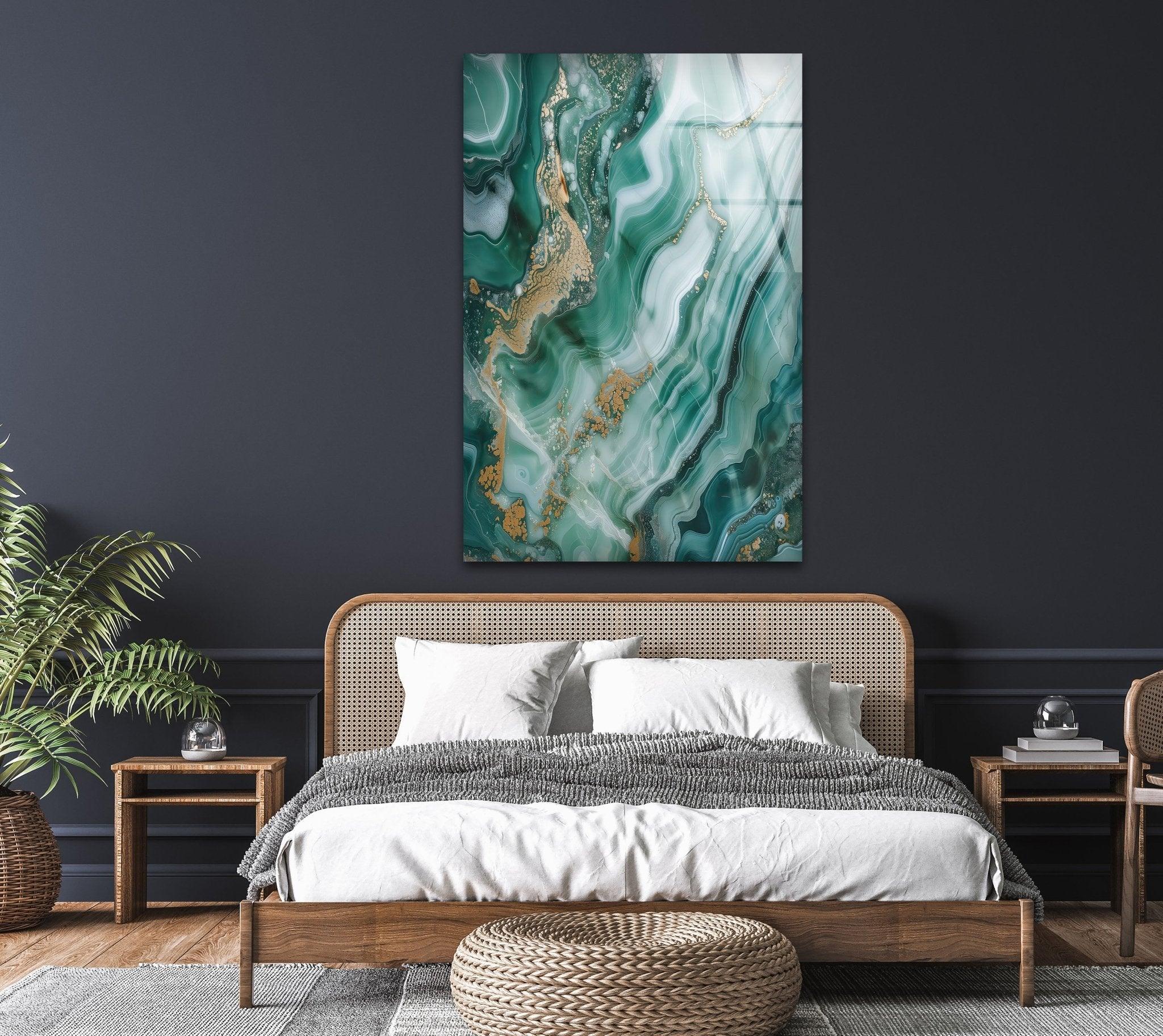 Green and Gold Marble Glass Wall Art - Elegant Home Decor for Living Room, Bedroom & Office - Perfect for Modern Interior Design & Gift Giving