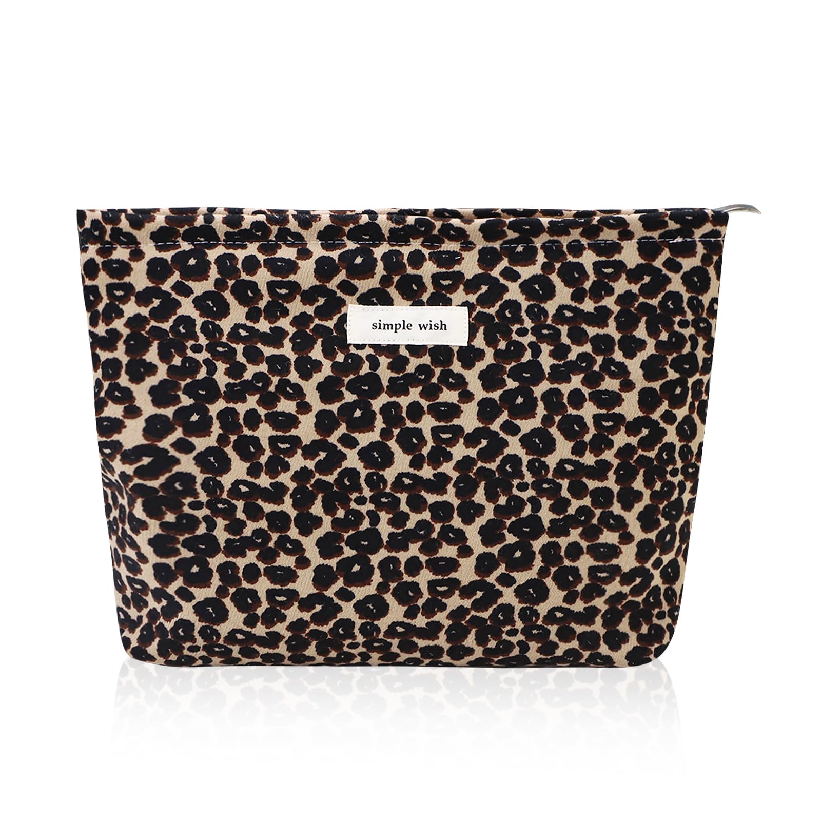 Wudygirl Leopard Print Makeup Bag for Women - Large Capacity Cosmetic & Toiletry Travel Pouch with Zipper - Aesthetic Canvas Makeup Organizer - Perfect for Travel, Gym, and Daily Beauty Essentials (Leopard Print)