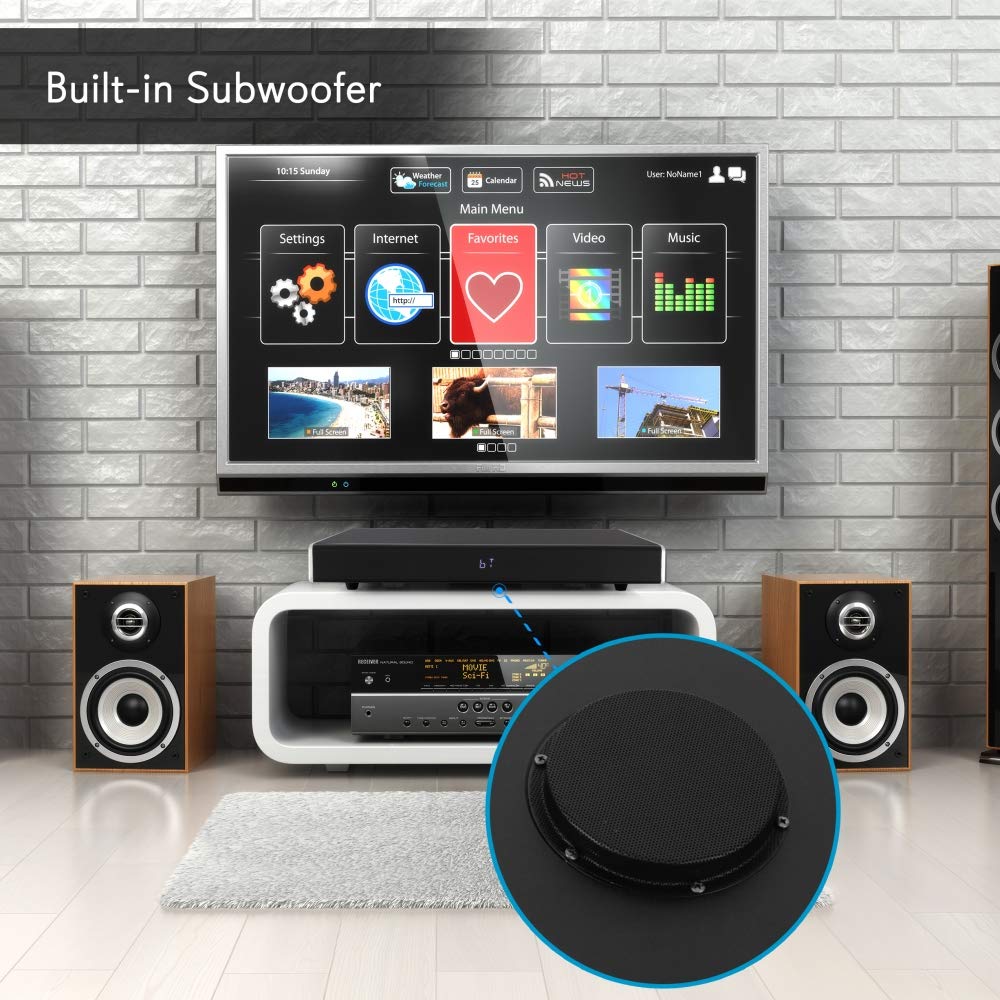 Pyle PSBV820BT 5.1 Surround Sound TV Sound Bar with Built-in Subwoofer - Bluetooth Wireless Soundbar for Home Theater, Gaming & Music - LCD Display, Digital Optical/RCA/AUX/USB Inputs - Black - Perfect for Living Rooms, Bedrooms & Home Entertainment Systems