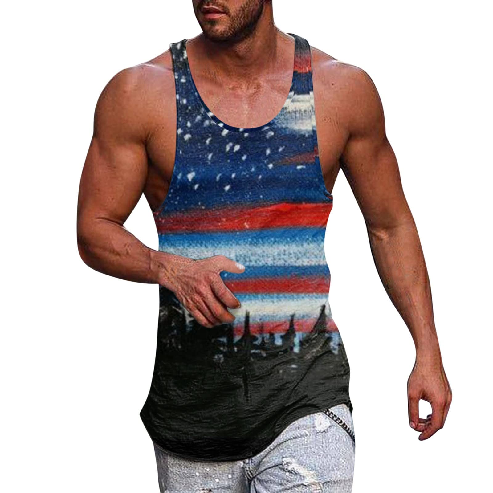 Men's Workout Tank Top - Graphic Summer T-Shirts for Running & Gym | Patriotic Independence Day Sleeveless Shirts | Perfect for Outdoor Sports & Casual Wear