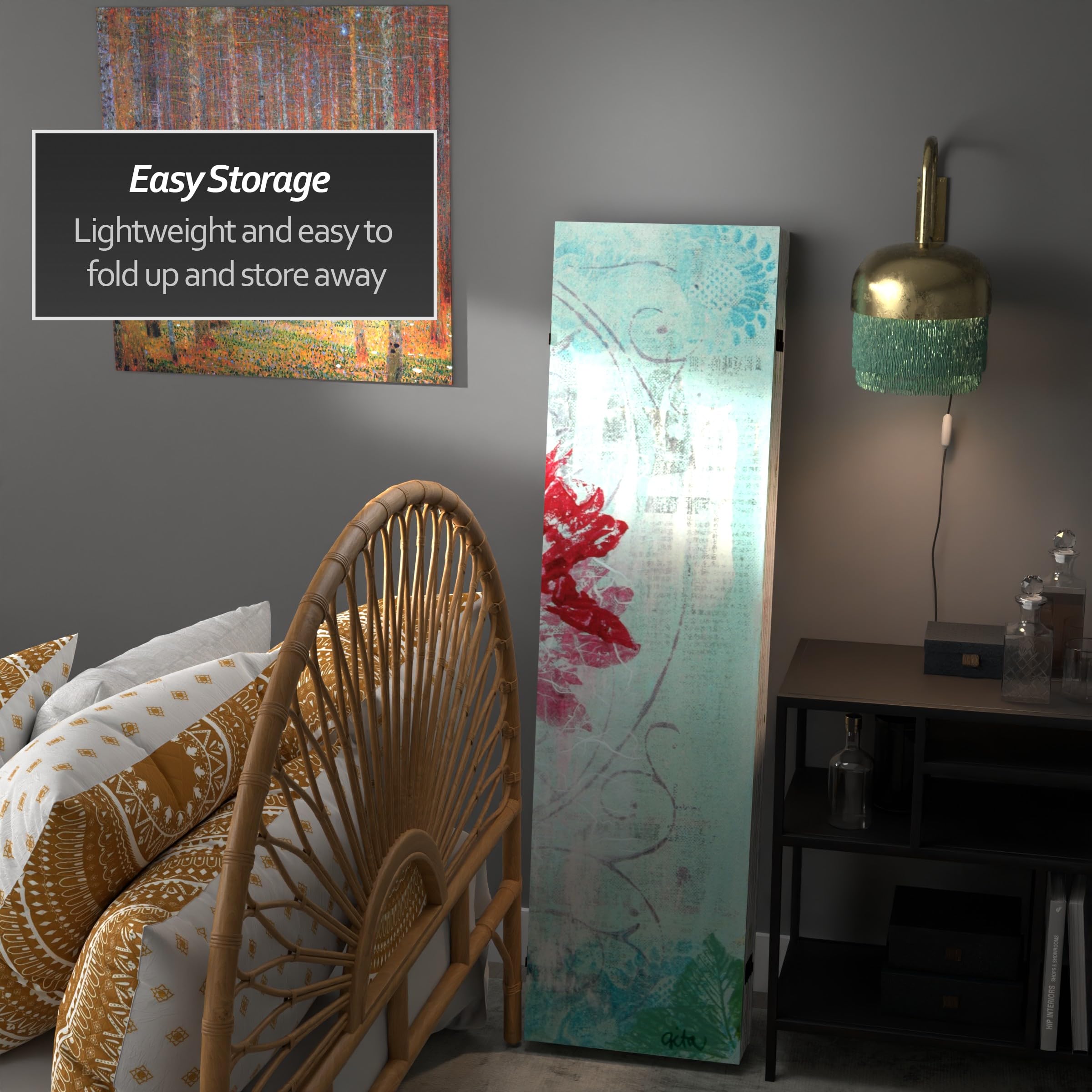 5 1/4 ft Red Lantern Spring Morning Canvas Room Divider - 6 Panel Folding Privacy Screen (63
