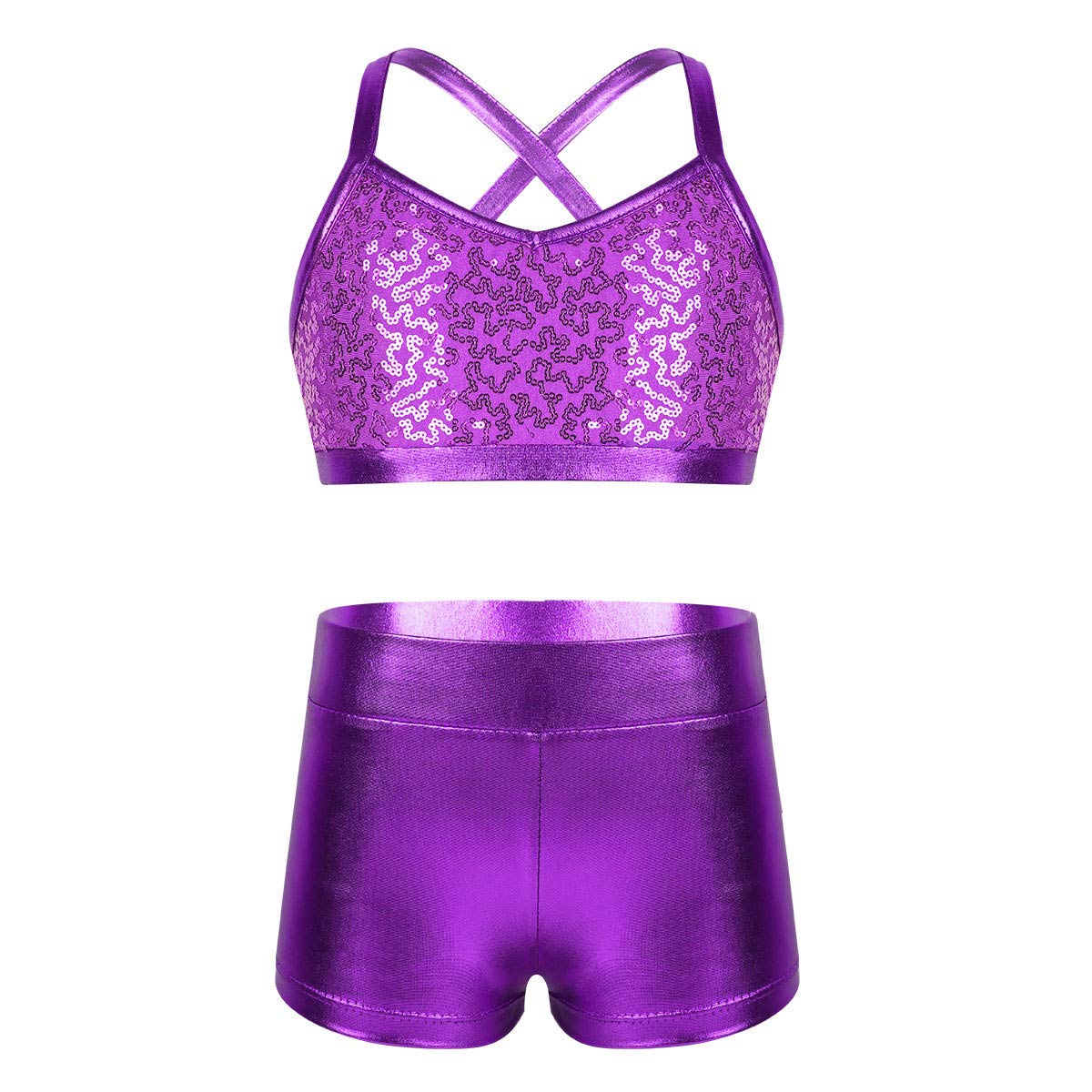 Girls Dance Outfit Set - Sparkly Sequin Crop Top & Shiny Metallic Shorts for Hip Hop, Jazz, Ballet | Kids Performance Costume for Dance Class, Competition & Streetwear Fashion