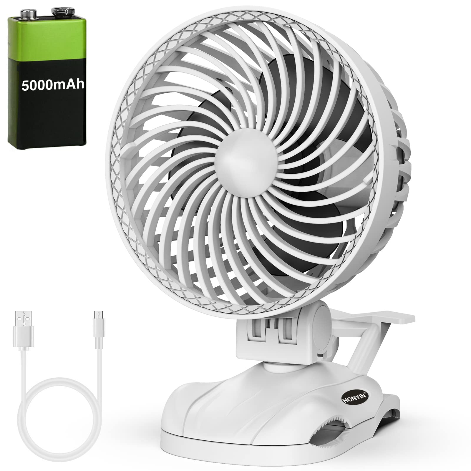 HONYIN 5000mAh Rechargeable Clip on Fan - 6