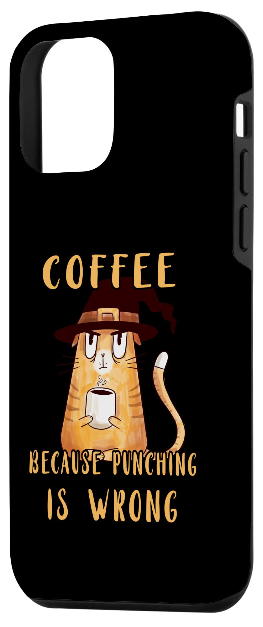 iPhone 12 Mini Case - Funny Coffee Lover Design with Halloween Cat & Punching Cup - Perfect for Coffee Enthusiasts & Halloween Costumes