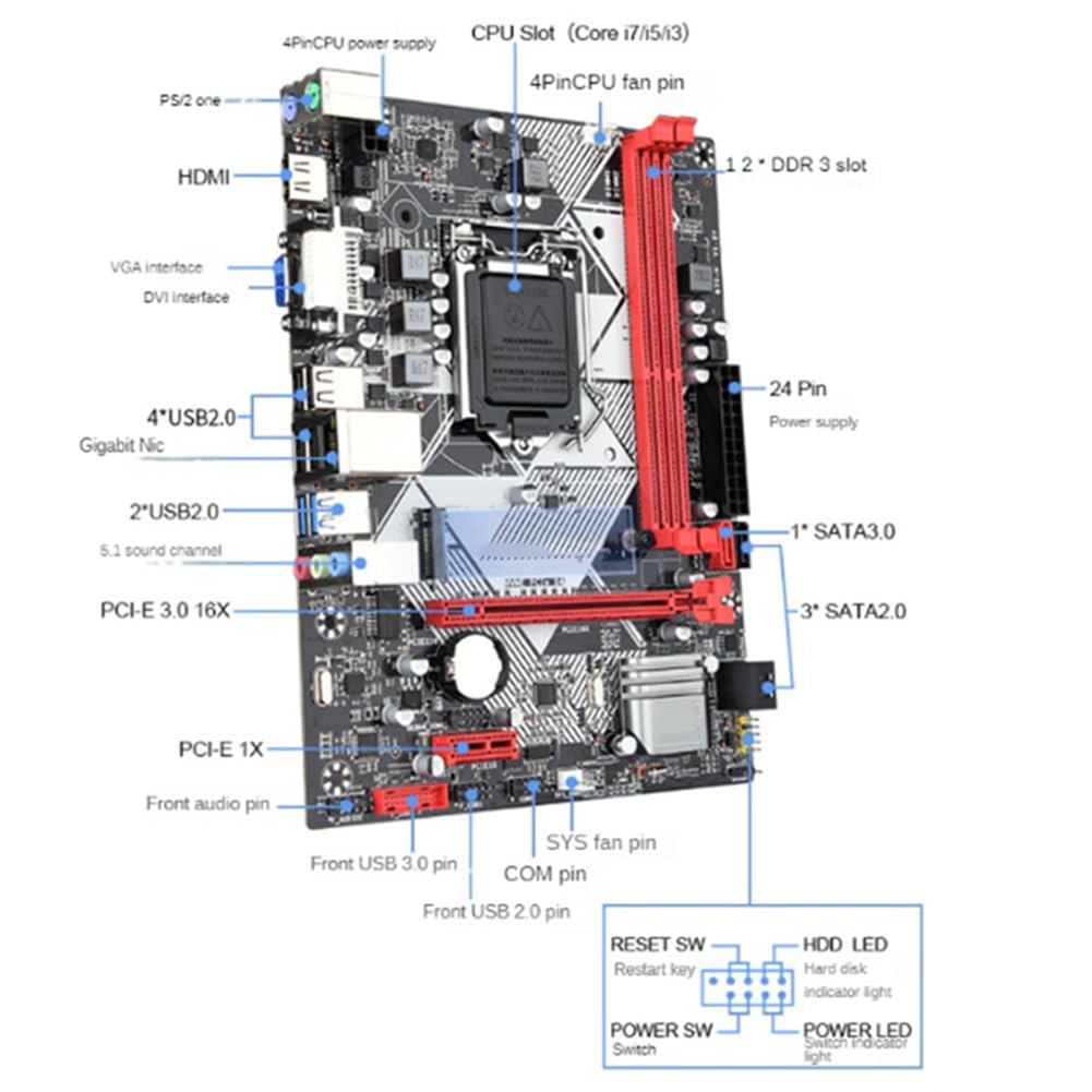 TDKFD SWDOA B75-H Desktop Motherboard with Intel Core i3-3220 CPU & 16GB DDR3 RAM (2x8GB 1600MHz) - LGA 1155 Socket, USB 3.0, SATA 3.0 for PC Builds, Gaming & Office Workstations