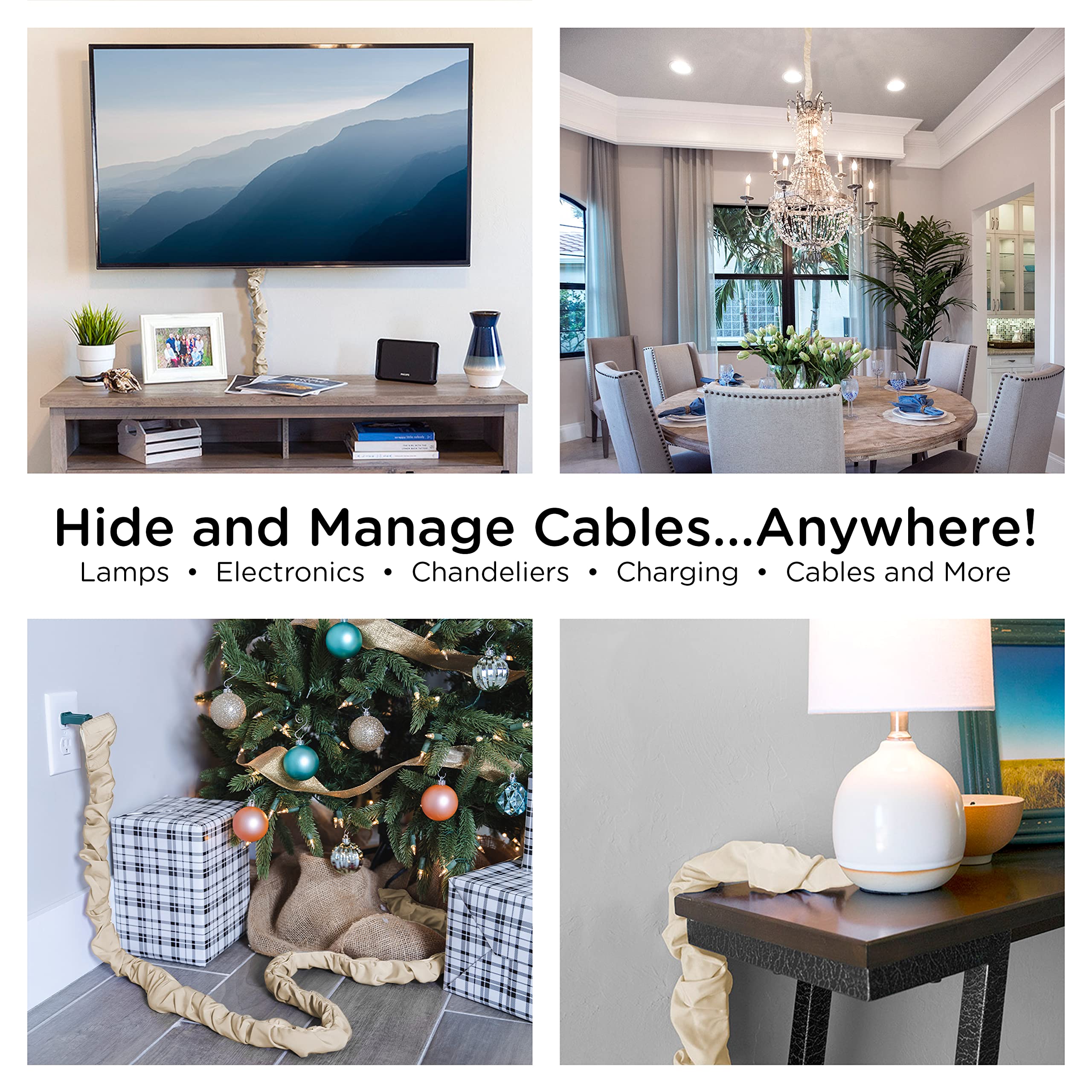6 ft Champagne Fabric Cord Cover - Hide & Organize Cables for Lamps, Light Fixtures & Desks | Easy Installation Cable Management Solution | Perfect for Home Office, Living Room & Bedroom Electronics