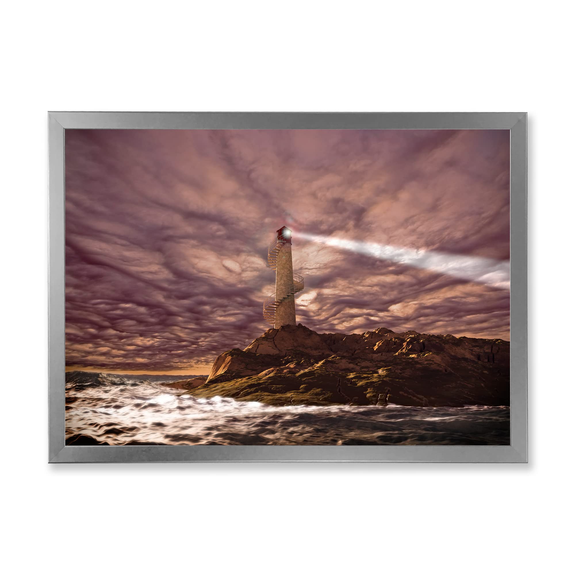 Nautical Lighthouse Wall Art - Coastal Framed Decor for Stormy Night Ambiance | Perfect for Beach House, Living Room & Office Decor
