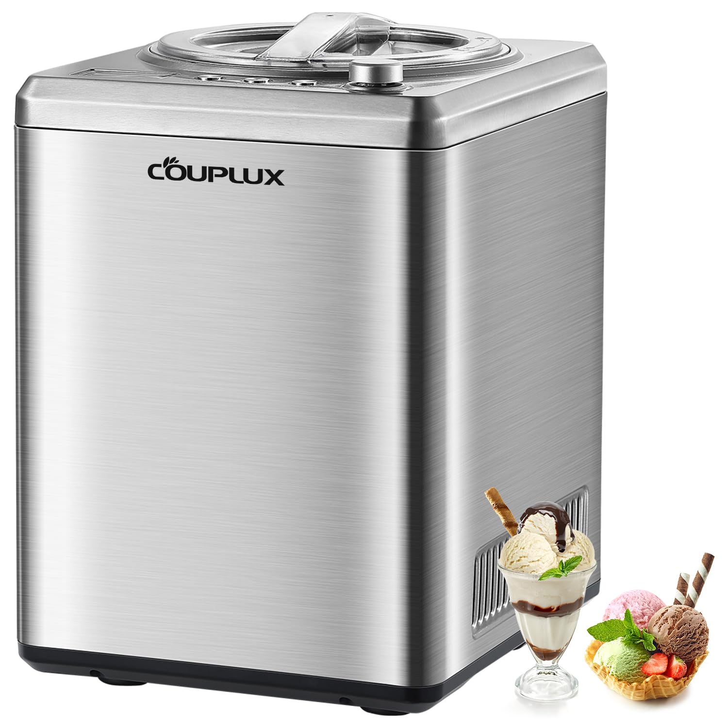 2.65 Qt Electric Ice Cream Maker with Built-in Compressor - Fast Freezing, Large Capacity Stainless Steel Ice Cream Machine with LCD Display - Easy to Operate & Clean - Perfect for Home, Parties, and Dessert Shops